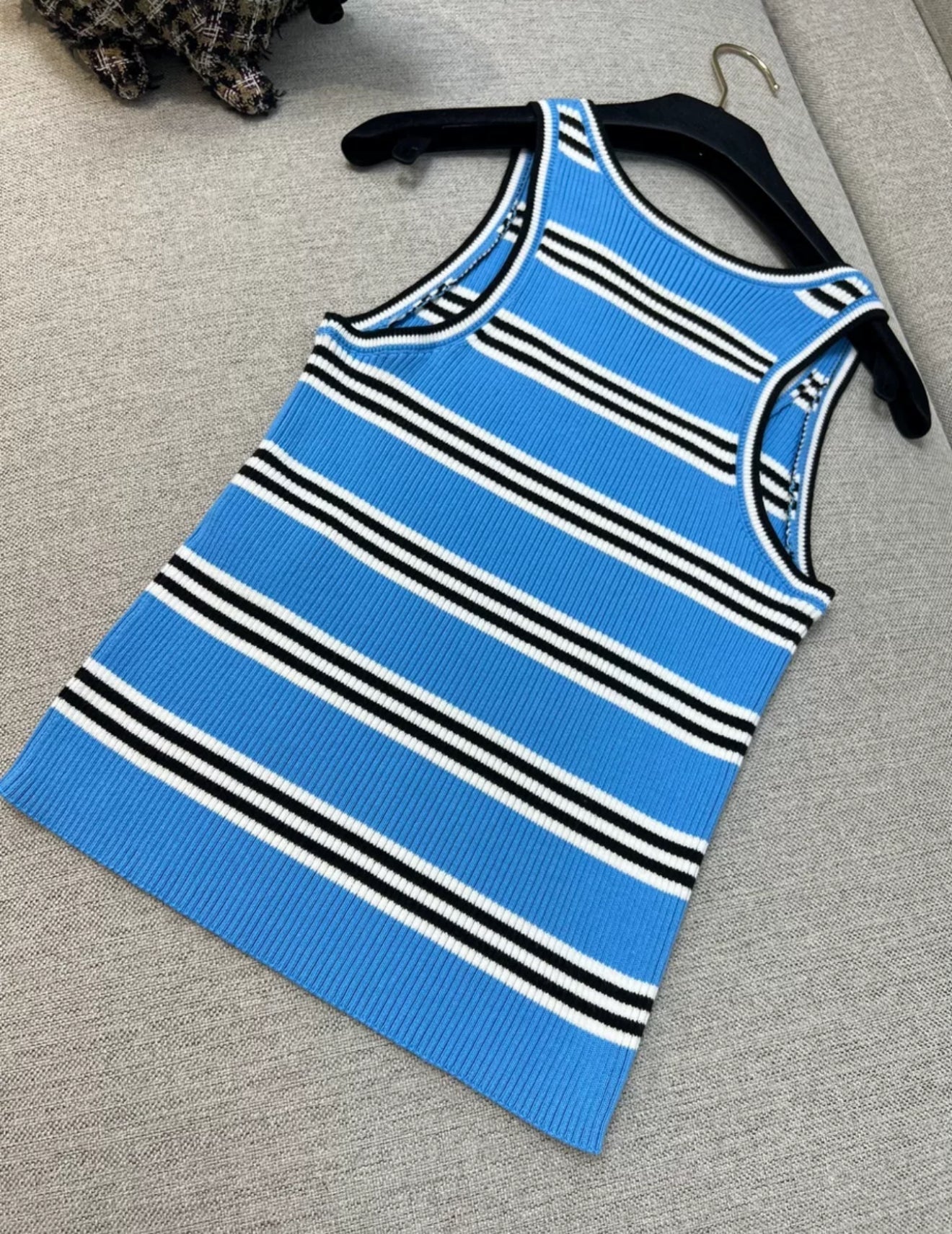 Chanel 24A blue striped knitted Top