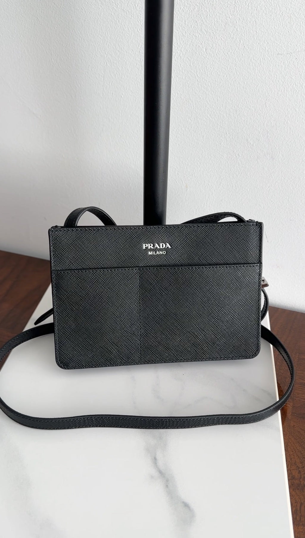 Prada Black Saffiano Leather Phone Pouch