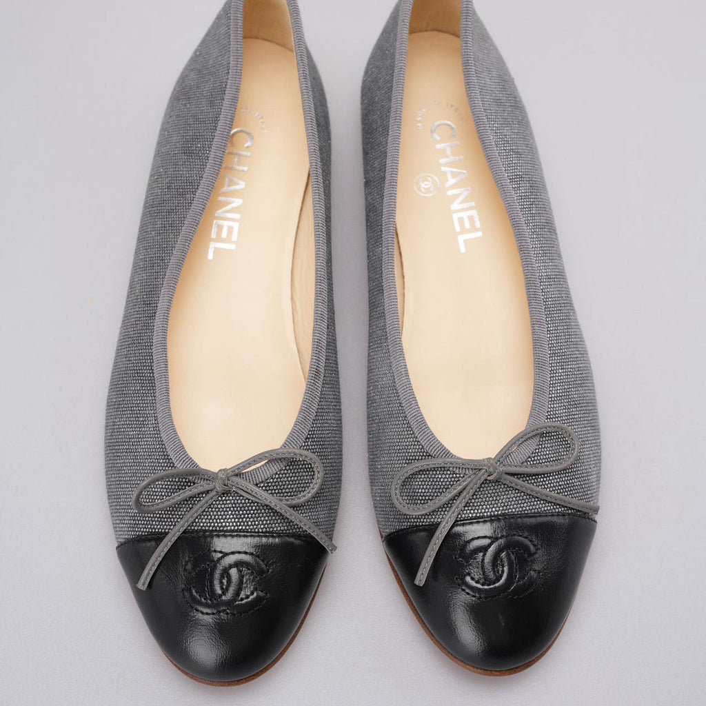 Chanel Ballerinas Ballet Flats in Grey /Black Size 38