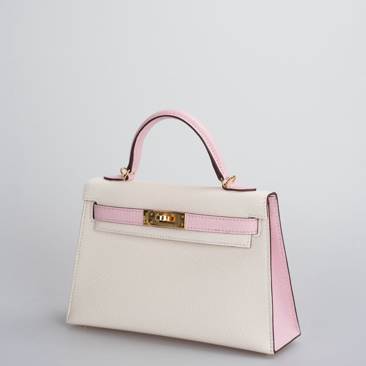 Hermes Mini Kelly 20cm HSS in Chèvre Mysore Nata with Rose Sakura