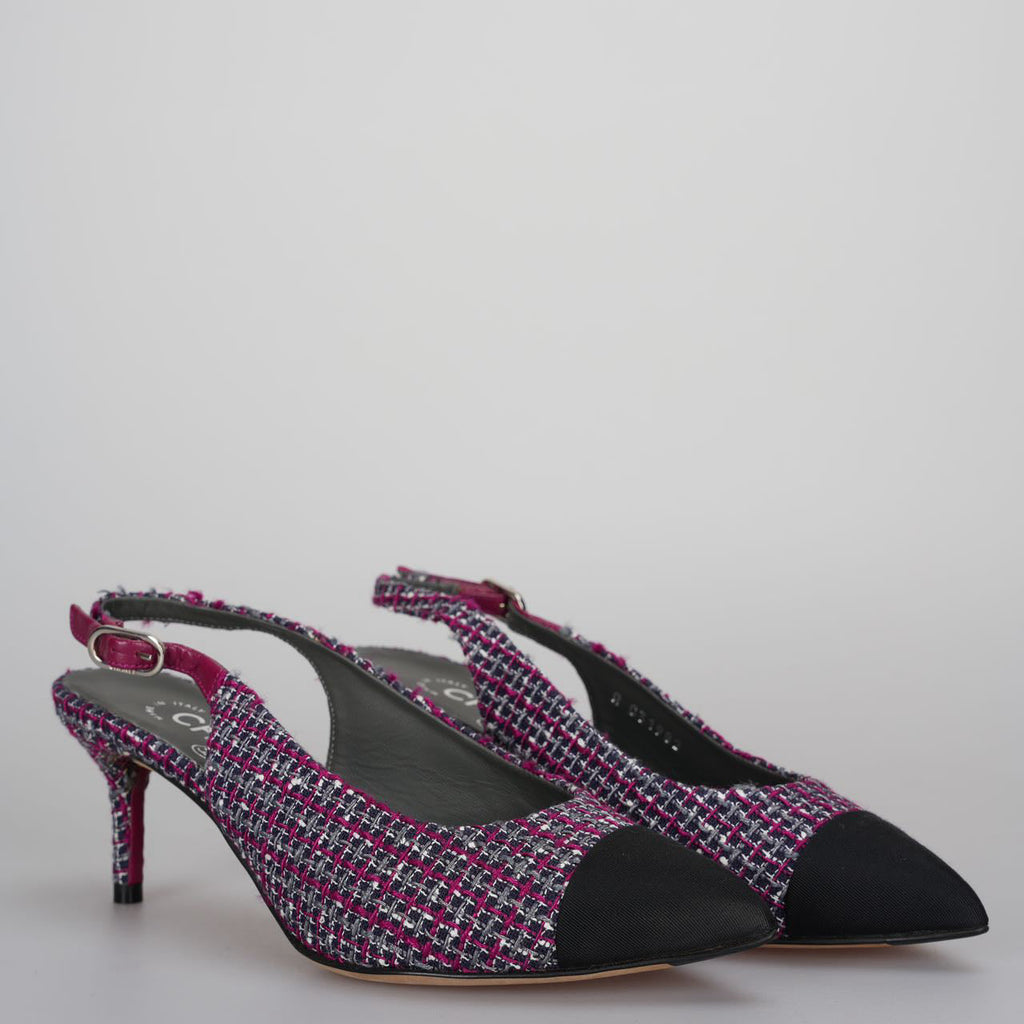 Chanel purple Tweed Slingback Heels Sandals 35.5Multicolor