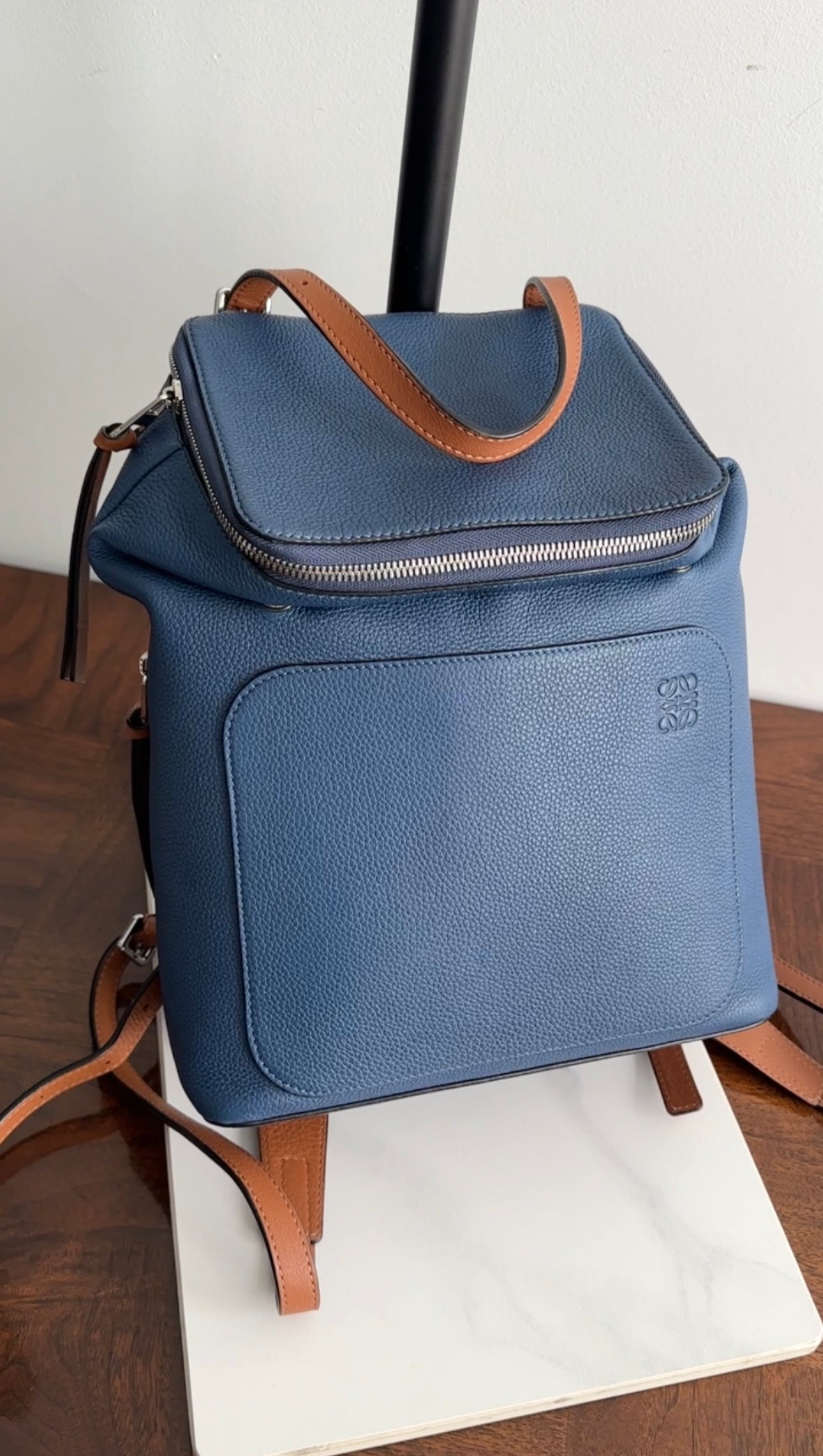 Loewe Blue and Brown Leather Goya Backpack