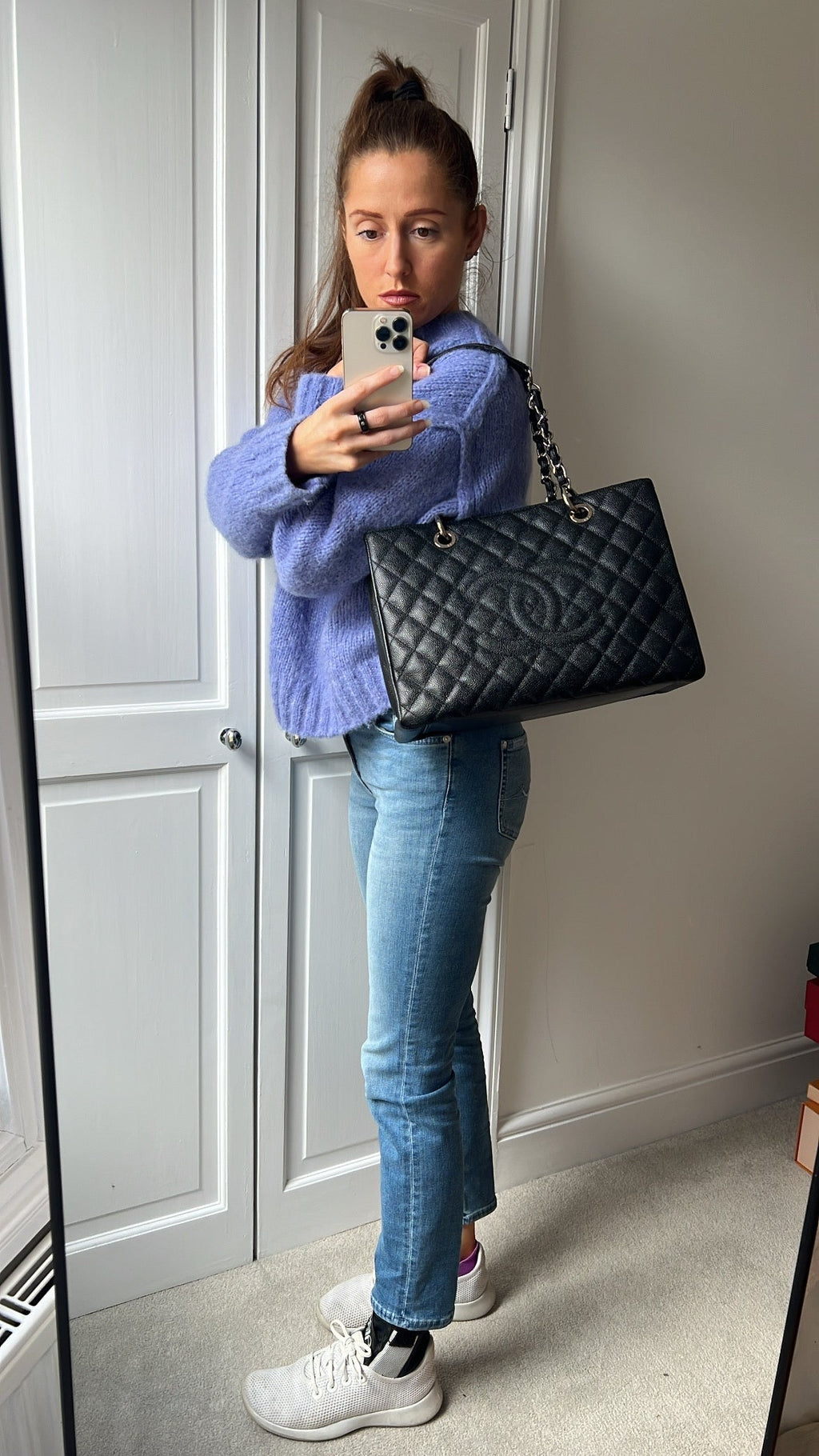 Chanel Black Caviar Grand Shopper Tote (GST) Silver Hardware