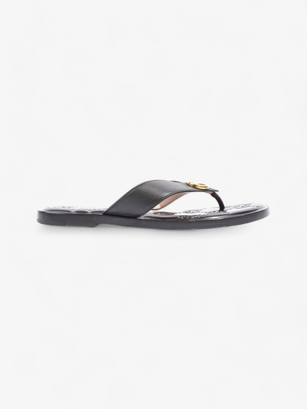 Gucci Interlocking GG Thong Sandals Black / Gold Leather EU 40.5 UK 7.5