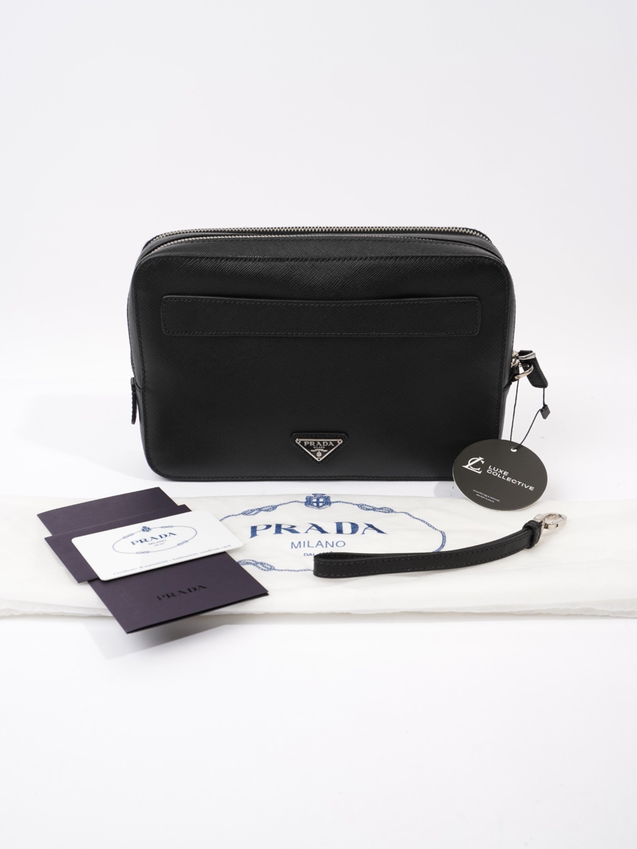 Prada Zipped Clutch Black Saffiano Leather