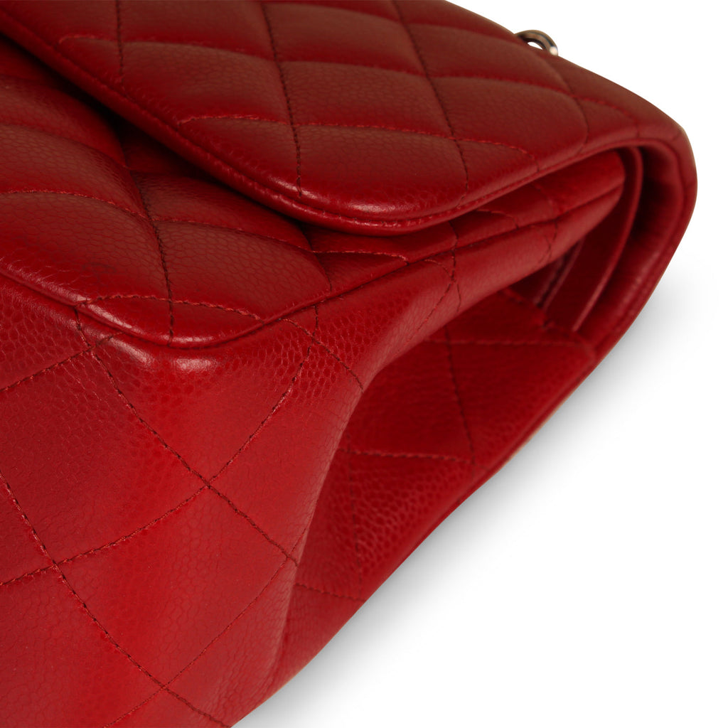 Chanel Classic Red Caviar Flap Bag - Jumbo