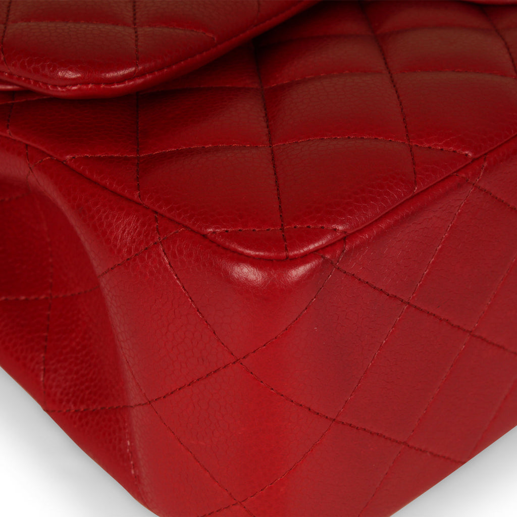Chanel Classic Red Caviar Flap Bag - Jumbo