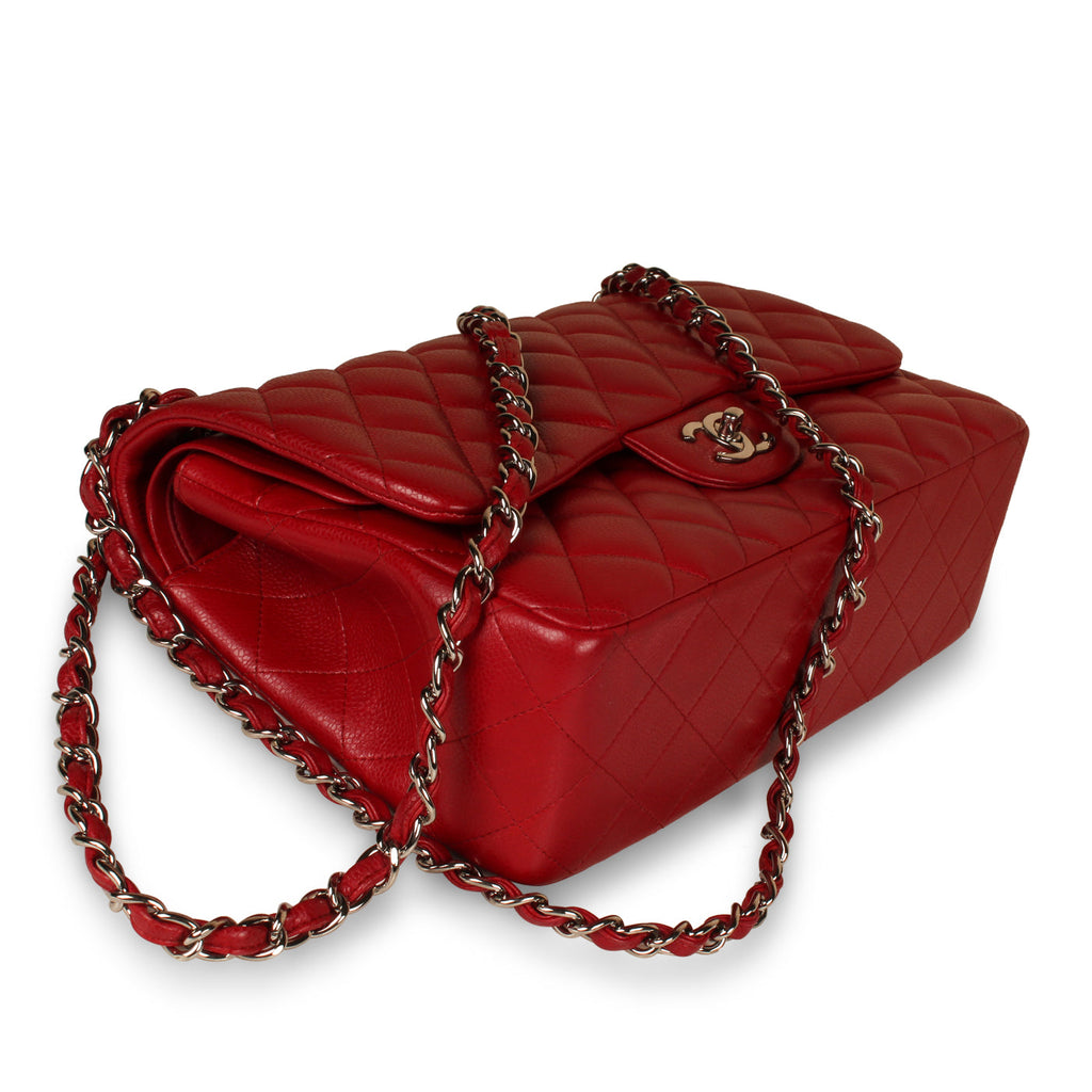 Chanel Classic Red Caviar Flap Bag - Jumbo