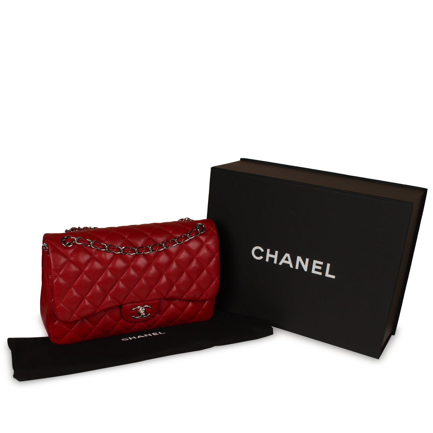 Chanel Classic Red Caviar Flap Bag - Jumbo