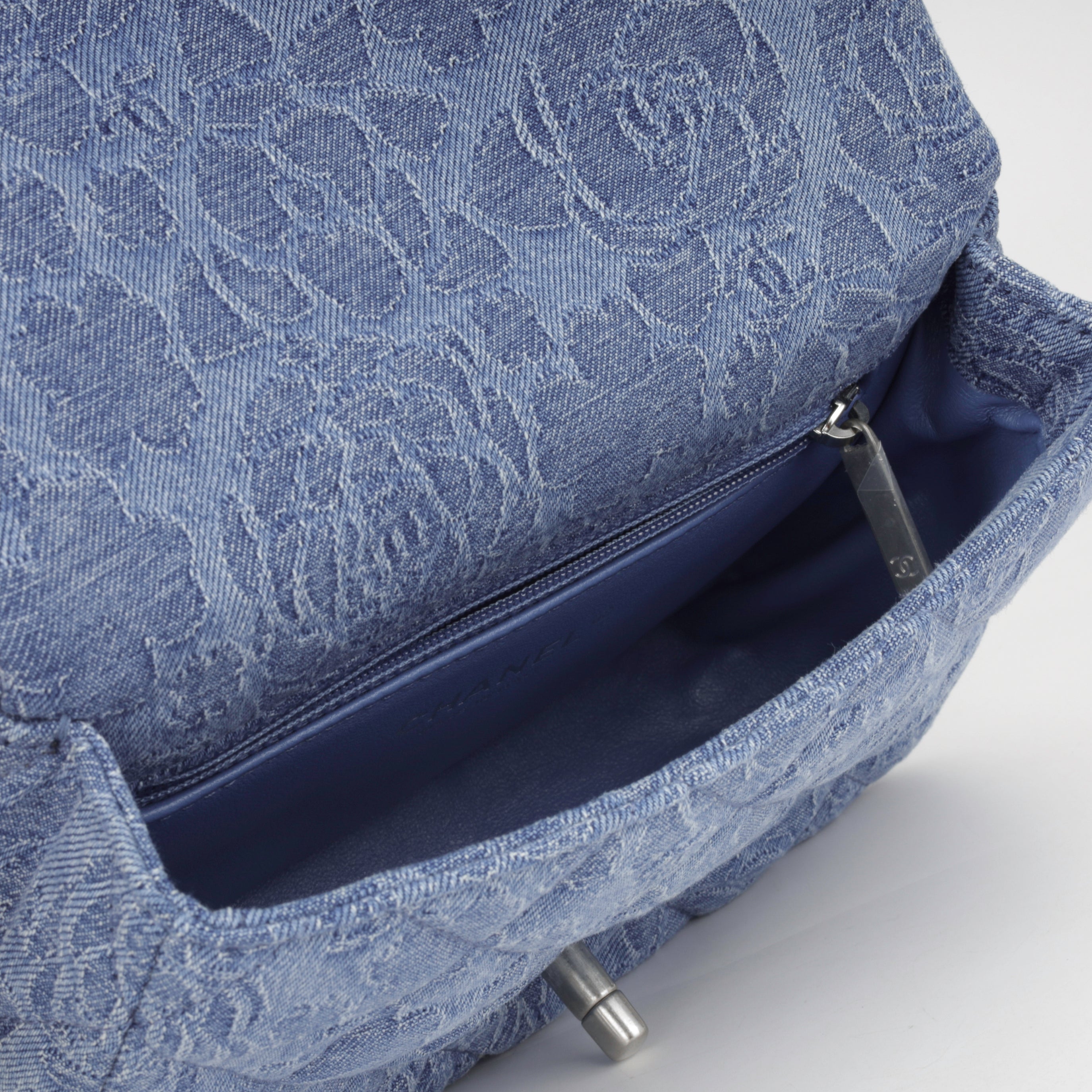 Chanel Denim Quilted Camellia Flap