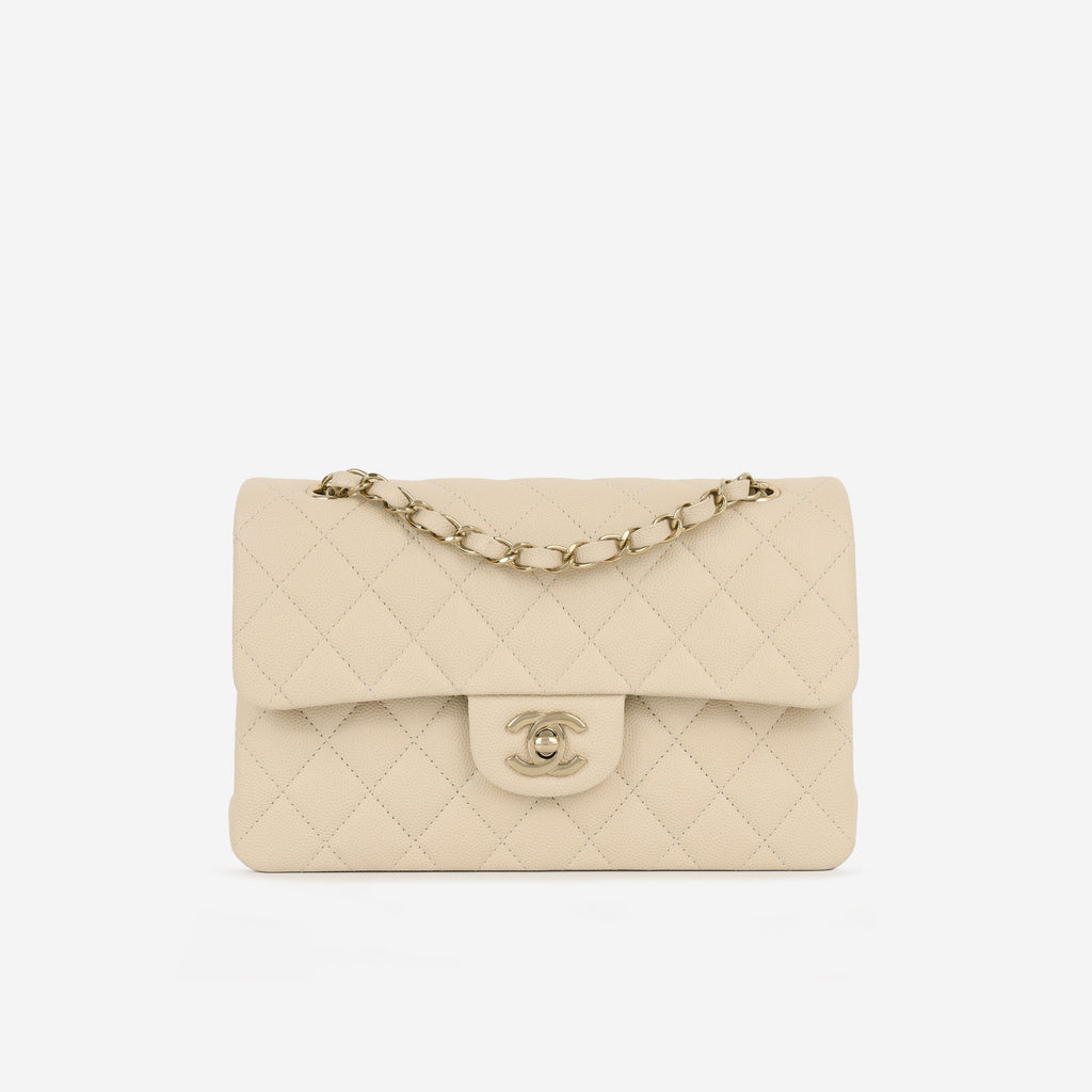 Chanel Small Classic Flap - Ecru Caviar | Champagne Gold Hardware