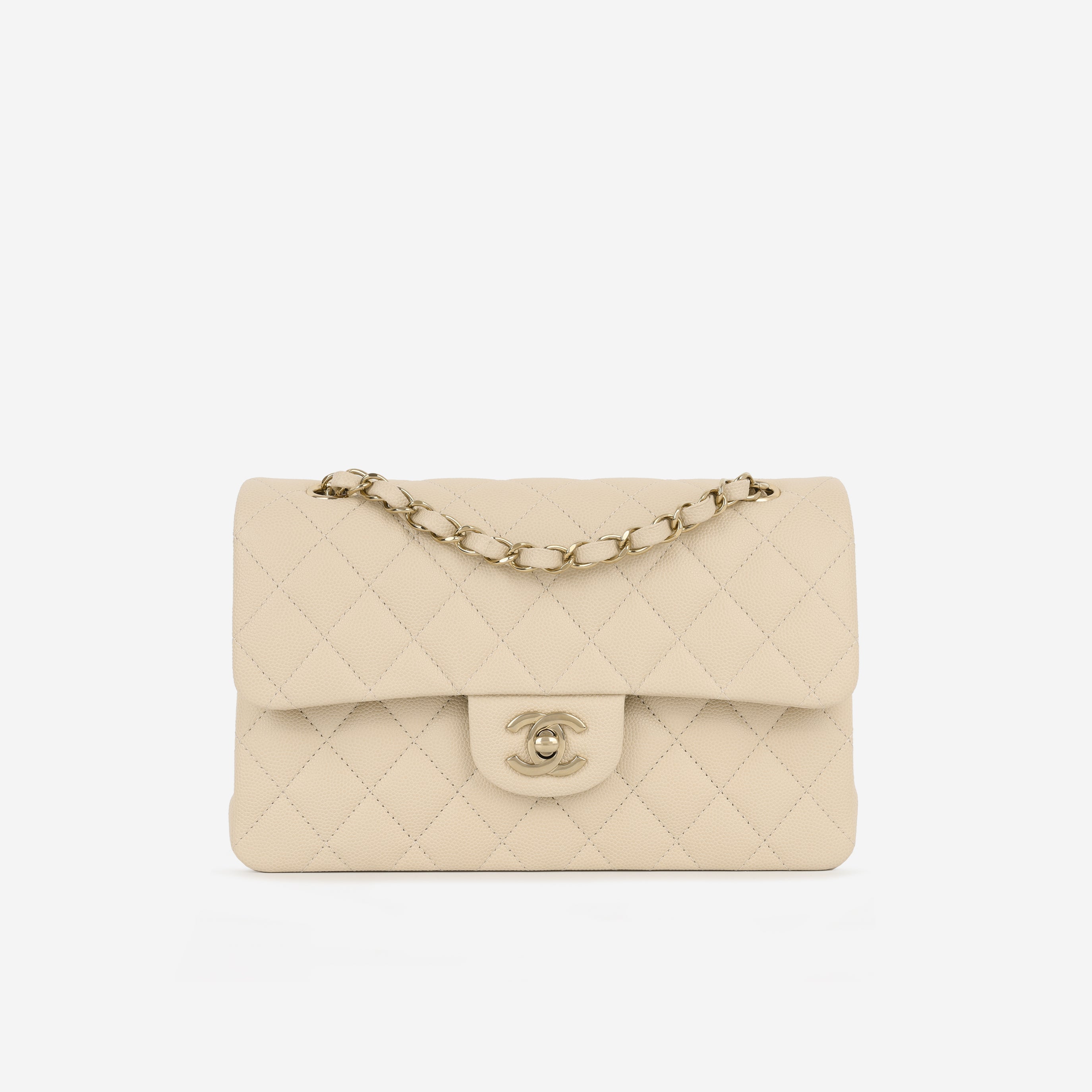 Chanel Small Classic Flap - Ecru Caviar | Champagne Gold Hardware