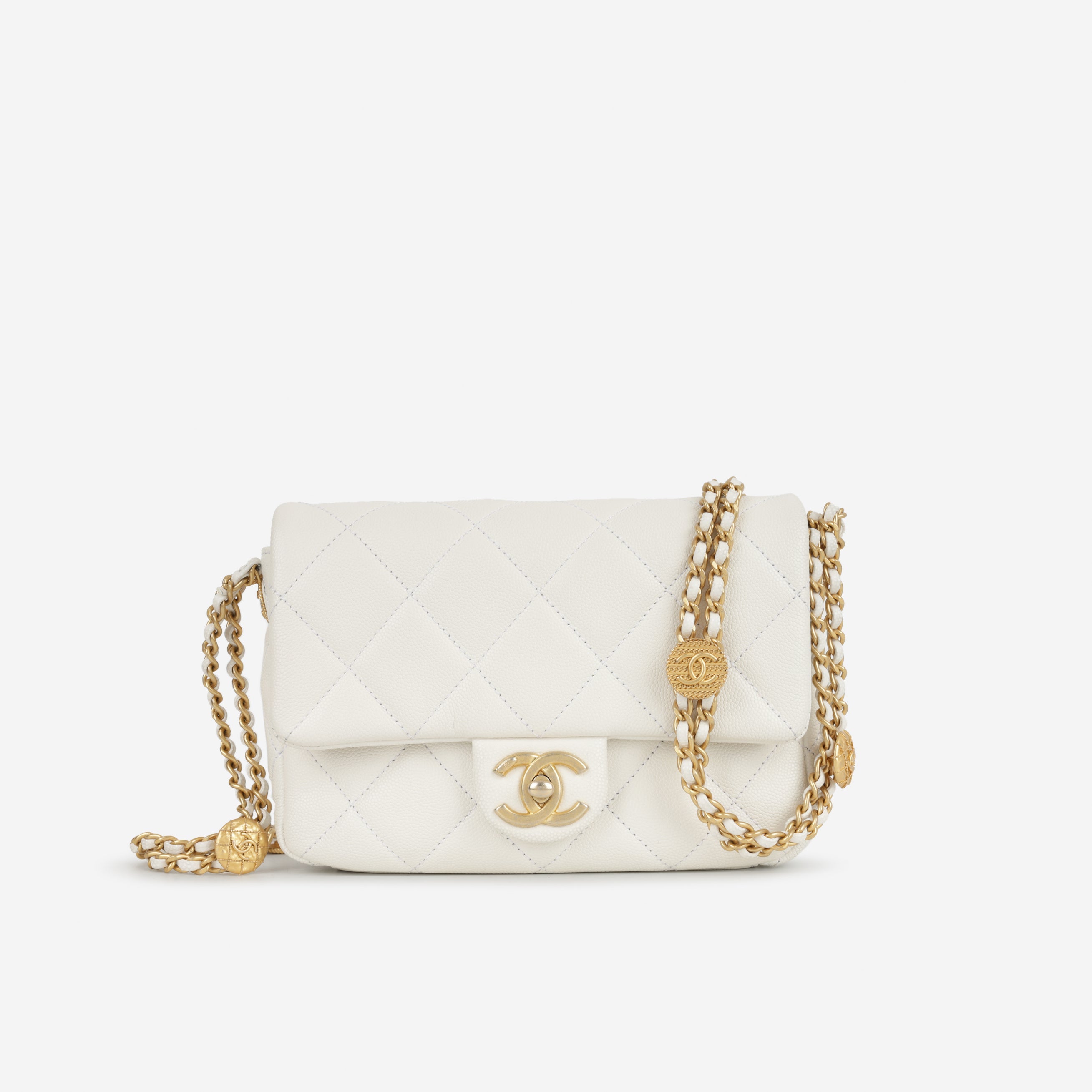 Chanel Coin Mini Flap - White Caviar | Gold Hardware