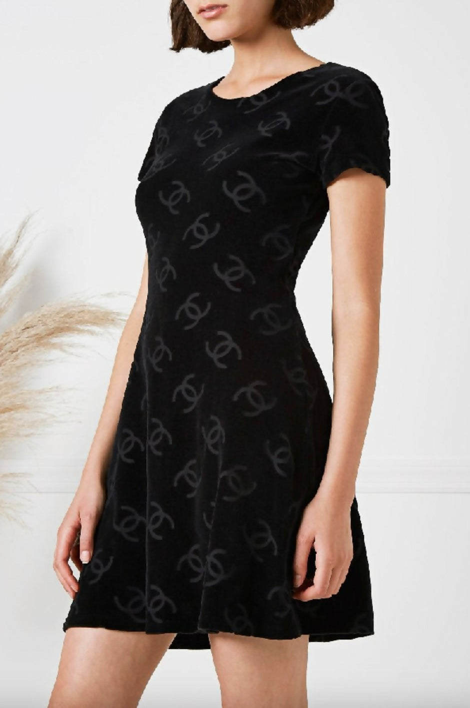 Chanel Vintage S/S1996 Black CC Logo Velour 96P LBD Mini Dress