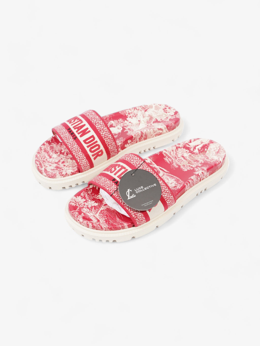 Christian Dior Dway Logo Toile De Jouy Slide Raspberry Canvas EU 41 UK 8