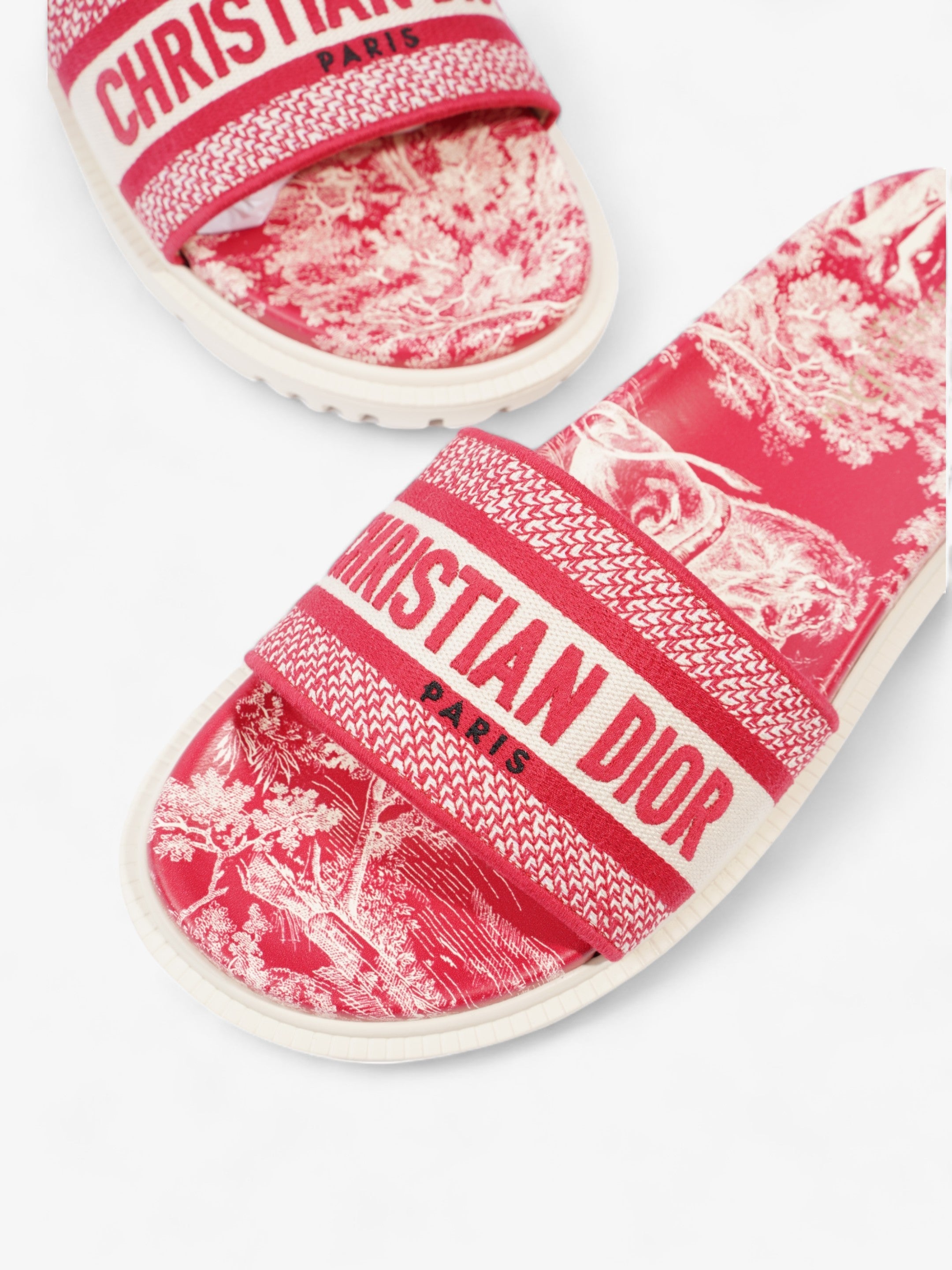 Christian Dior Dway Logo Toile De Jouy Slide Raspberry Canvas EU 41 UK 8