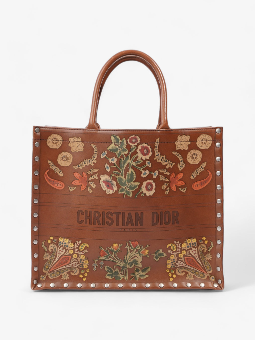 Christian Dior Book Tote Brown / Floral Leather Large