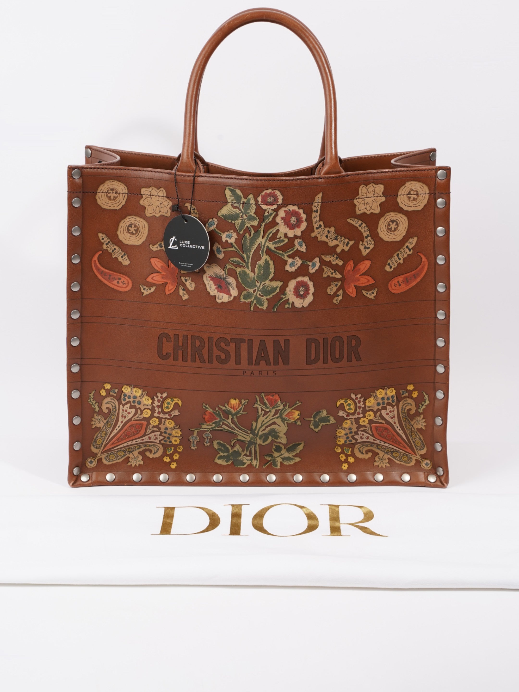 Christian Dior Book Tote Brown / Floral Leather Large