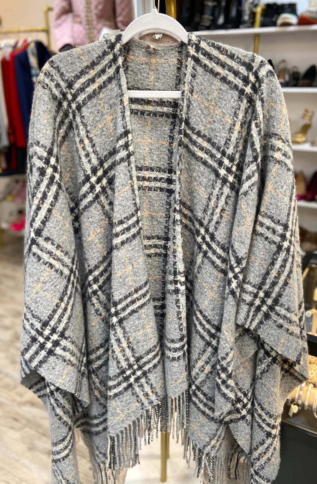 BURBERRY NOVA CHECK WOOL FRINGE CAPE