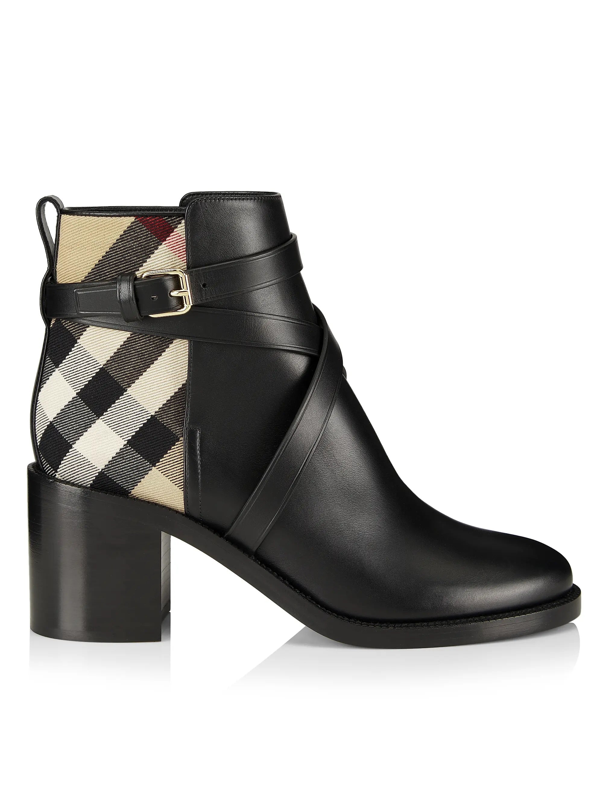 BURBERRY HOUSE CHECK PRYLE LEATHER ANKLE BOOTS