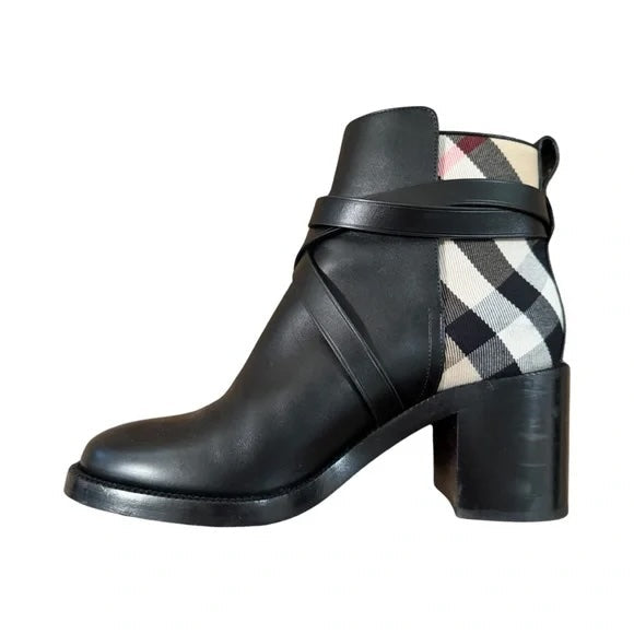 BURBERRY HOUSE CHECK PRYLE LEATHER ANKLE BOOTS