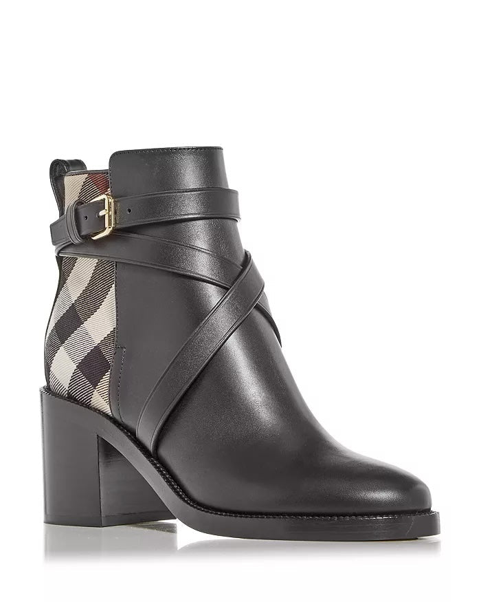 BURBERRY HOUSE CHECK PRYLE LEATHER ANKLE BOOTS