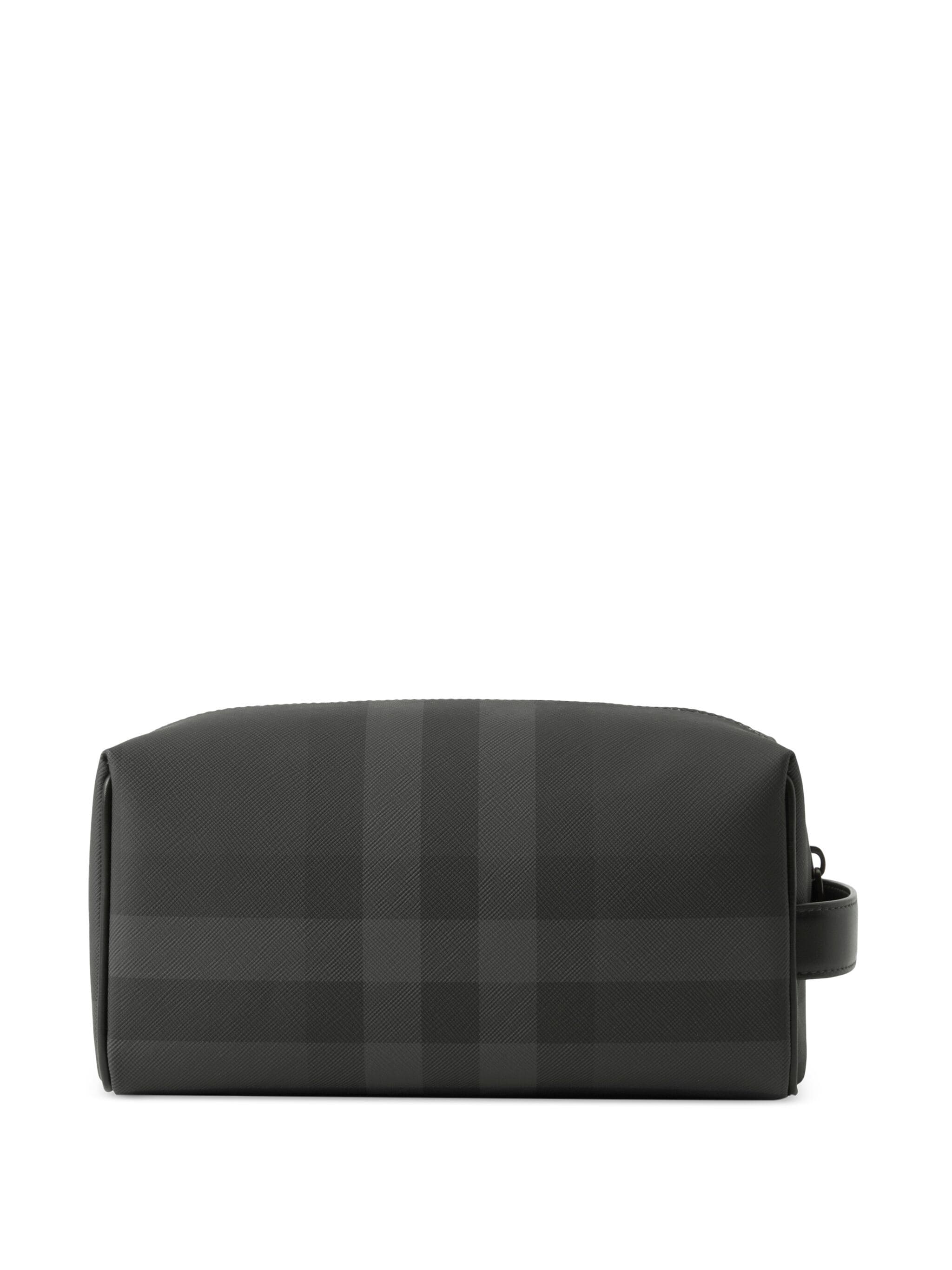 BURBERRY CHARCOAL HOUSE CHECK LEATHER TRAVEL POUCH