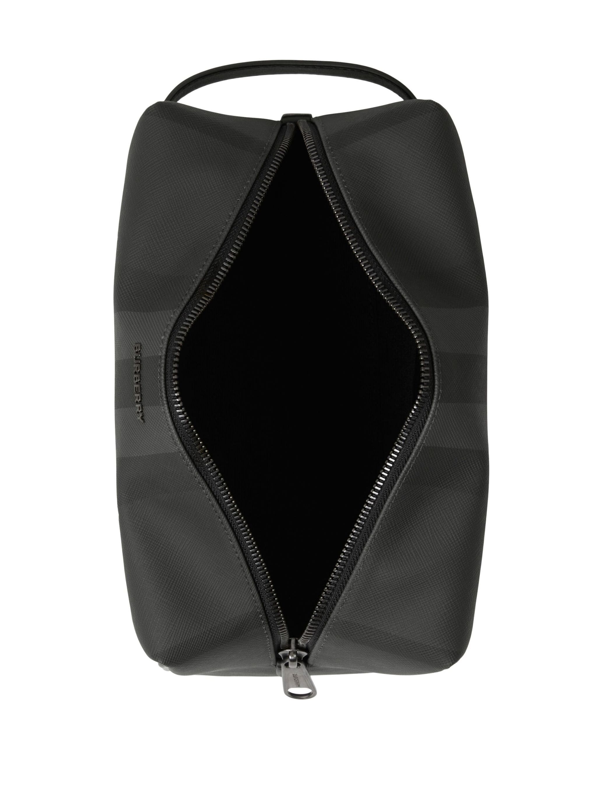 BURBERRY CHARCOAL HOUSE CHECK LEATHER TRAVEL POUCH