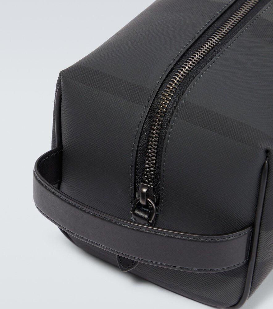 BURBERRY CHARCOAL HOUSE CHECK LEATHER TRAVEL POUCH