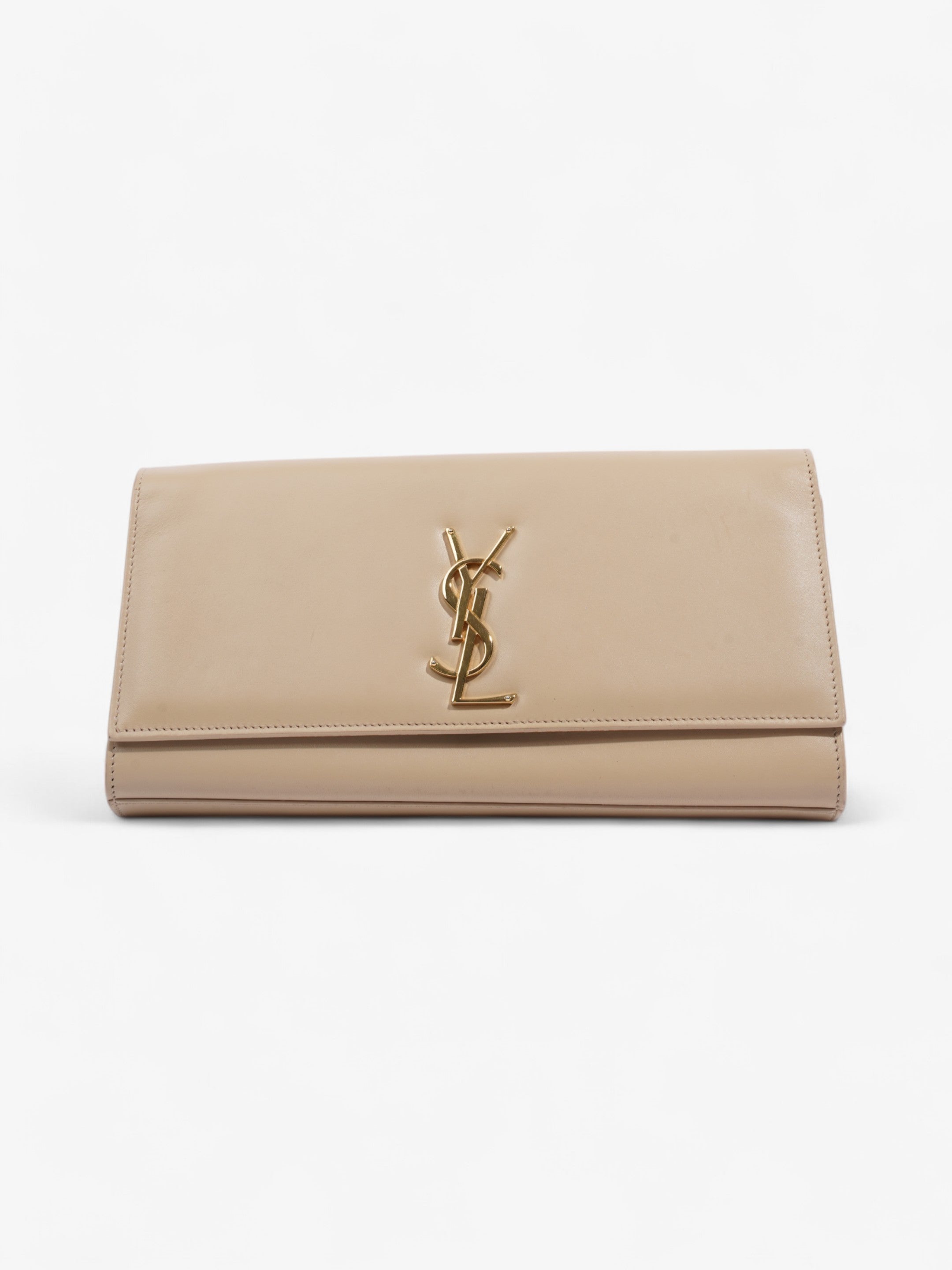 Saint Laurent Kate Monogram Clutch Beige Leather