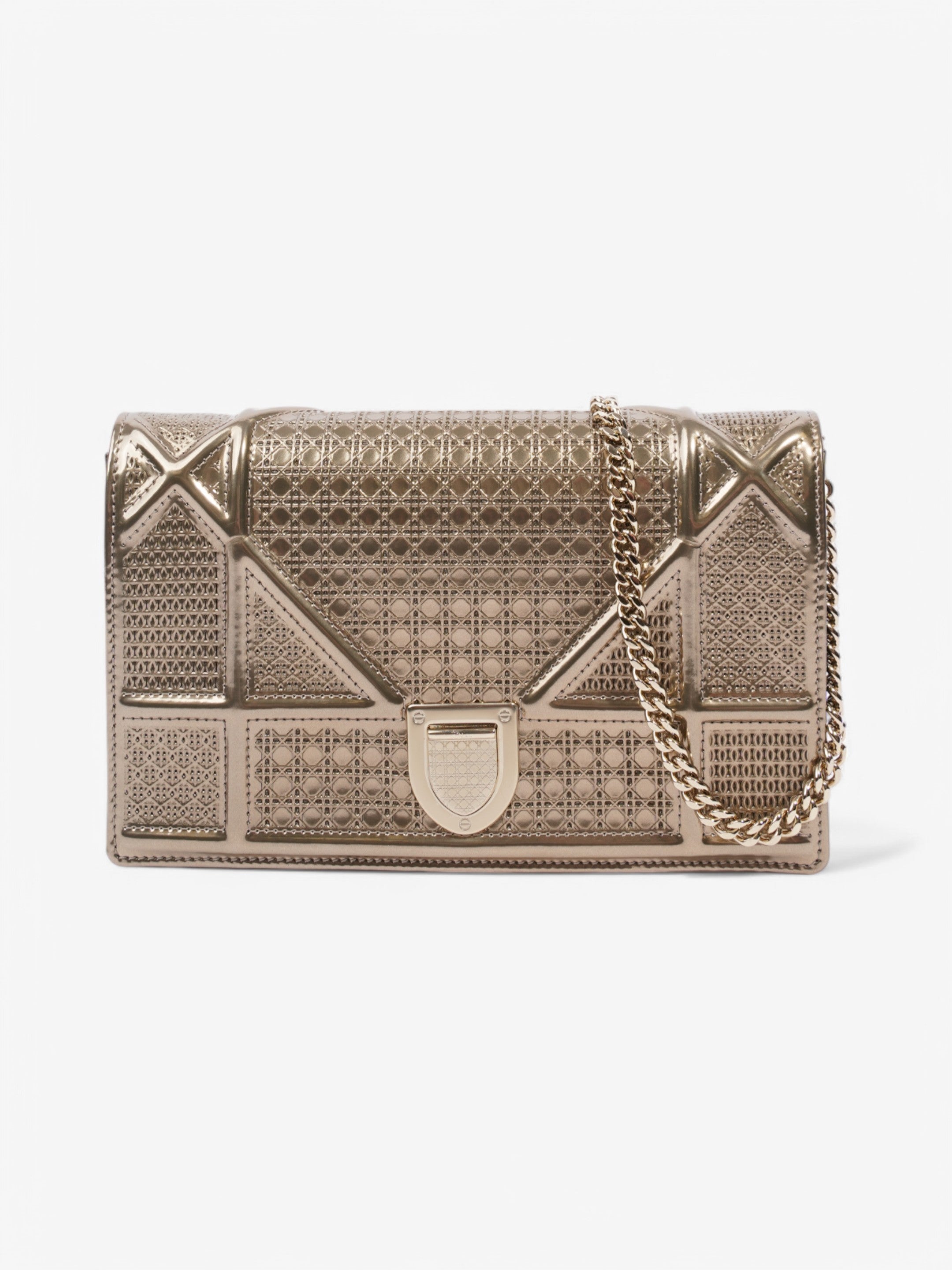Christian Dior Diorama Wallet On Chain Metallic Gold Patent Leather