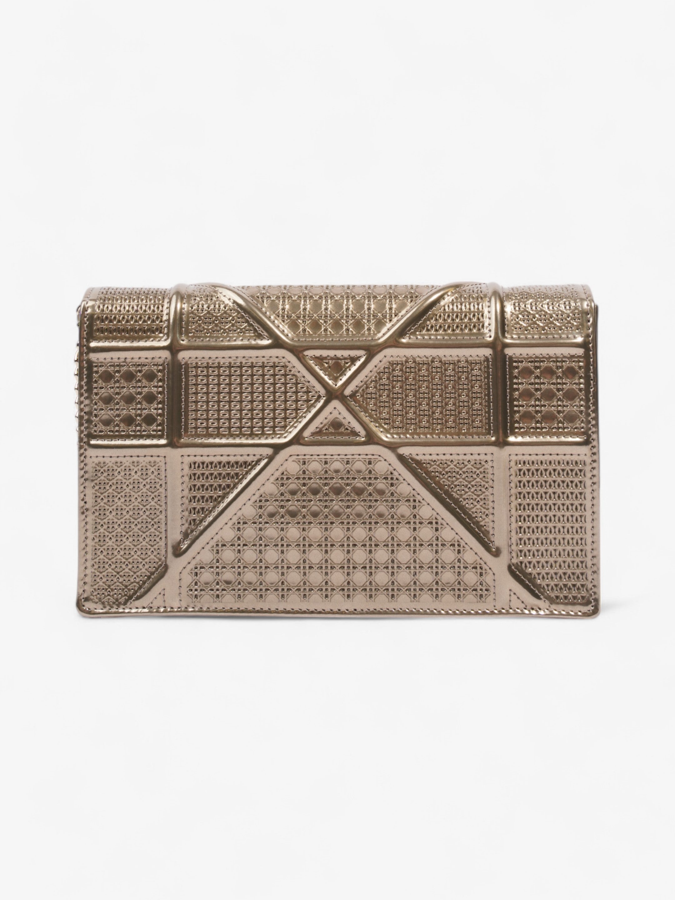 Christian Dior Diorama Wallet On Chain Metallic Gold Patent Leather