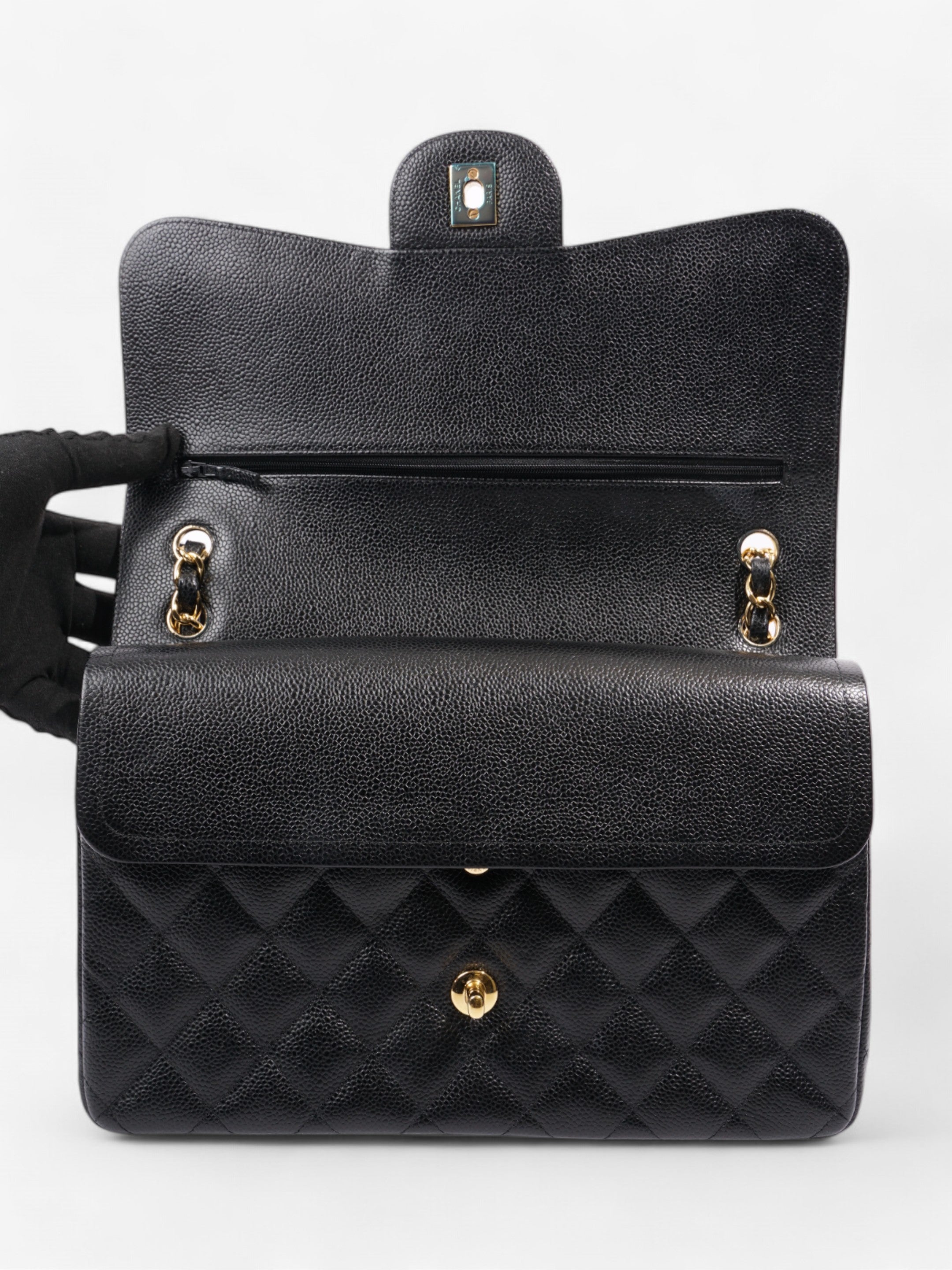 Chanel Classic Double Flap Black Caviar Leather Jumbo
