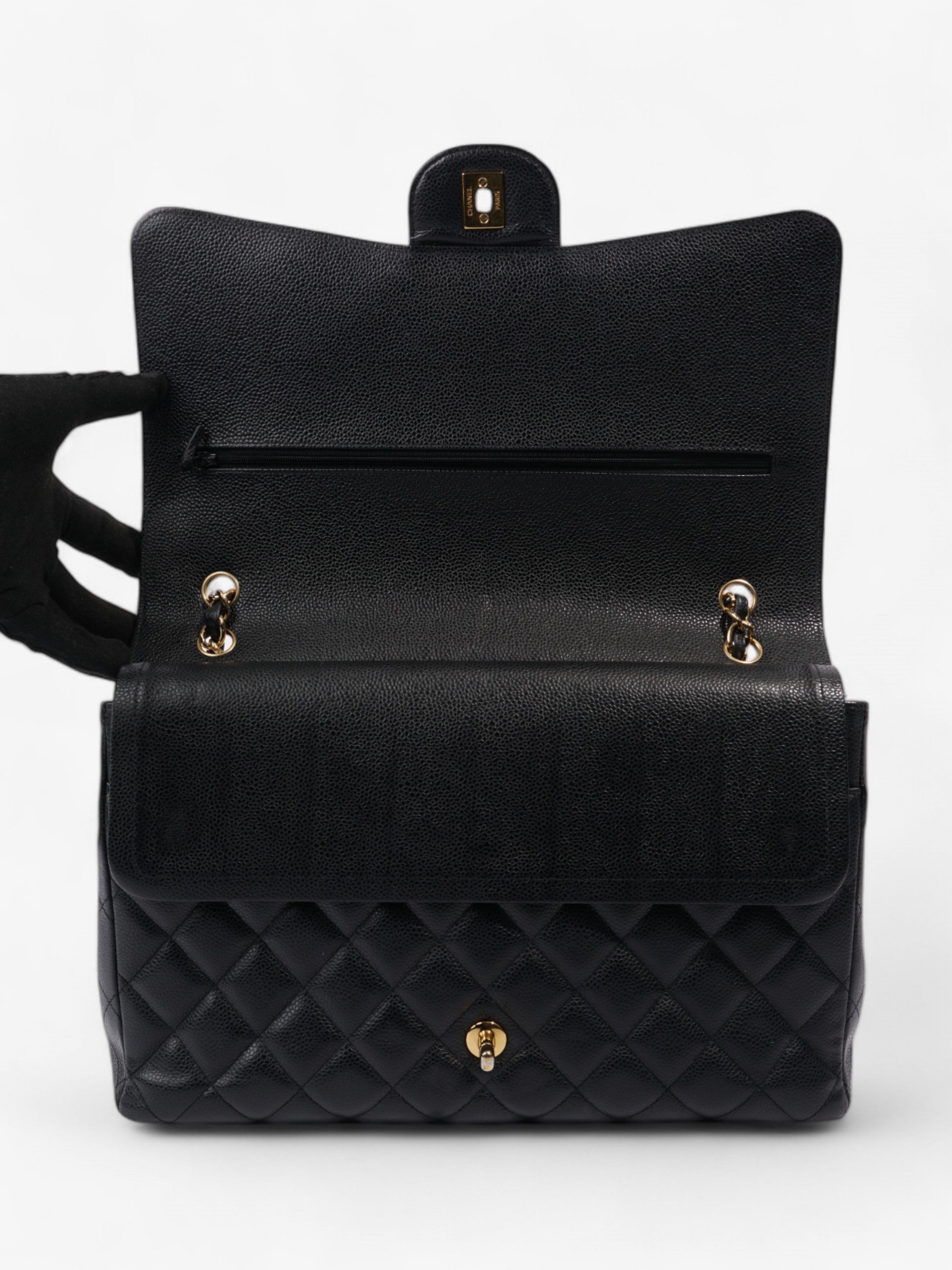 Chanel Classic Double Flap Black Caviar Leather Maxi
