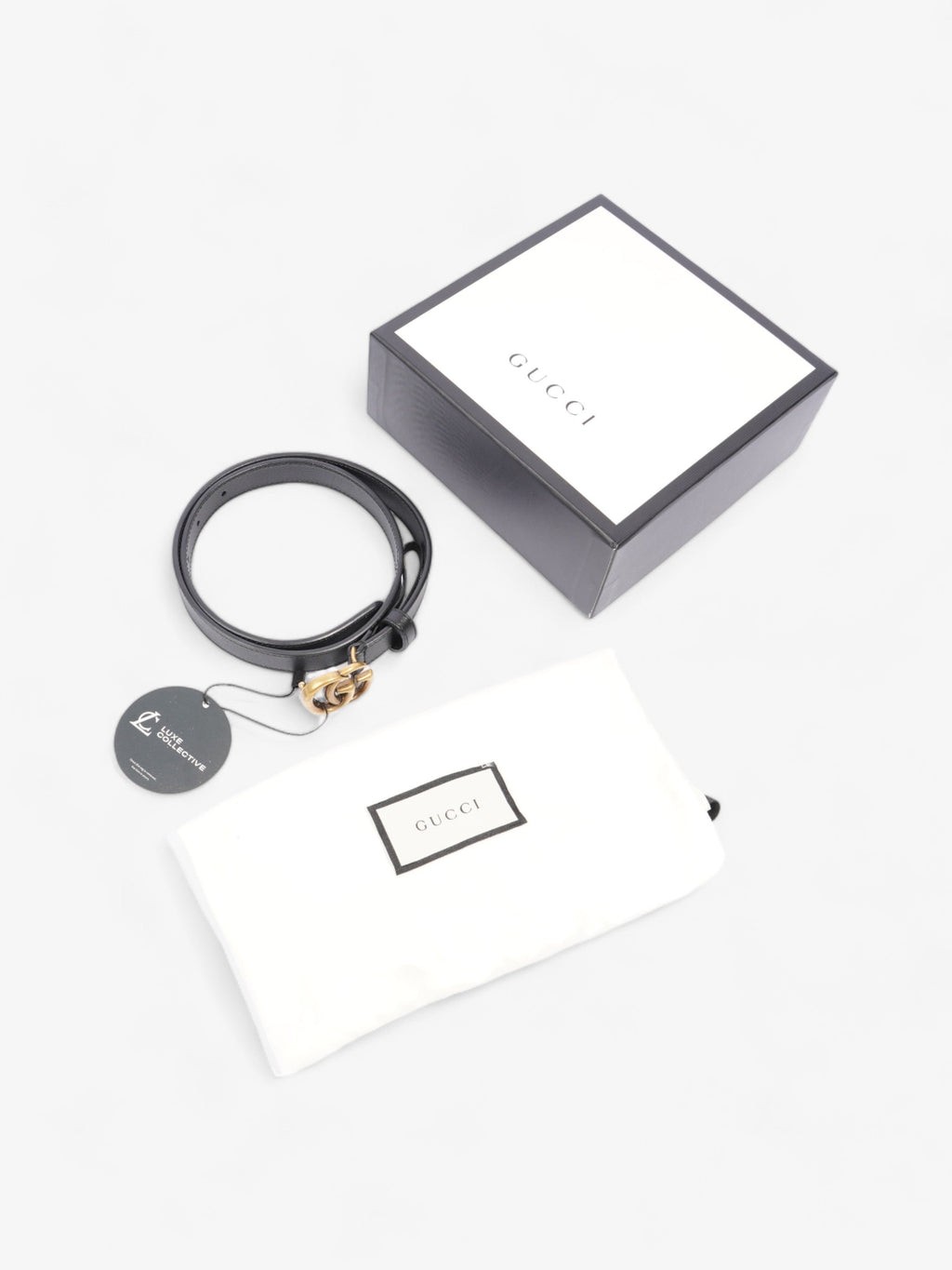 Gucci GG Marmont Thin Belt Black Leather 70cm 28"