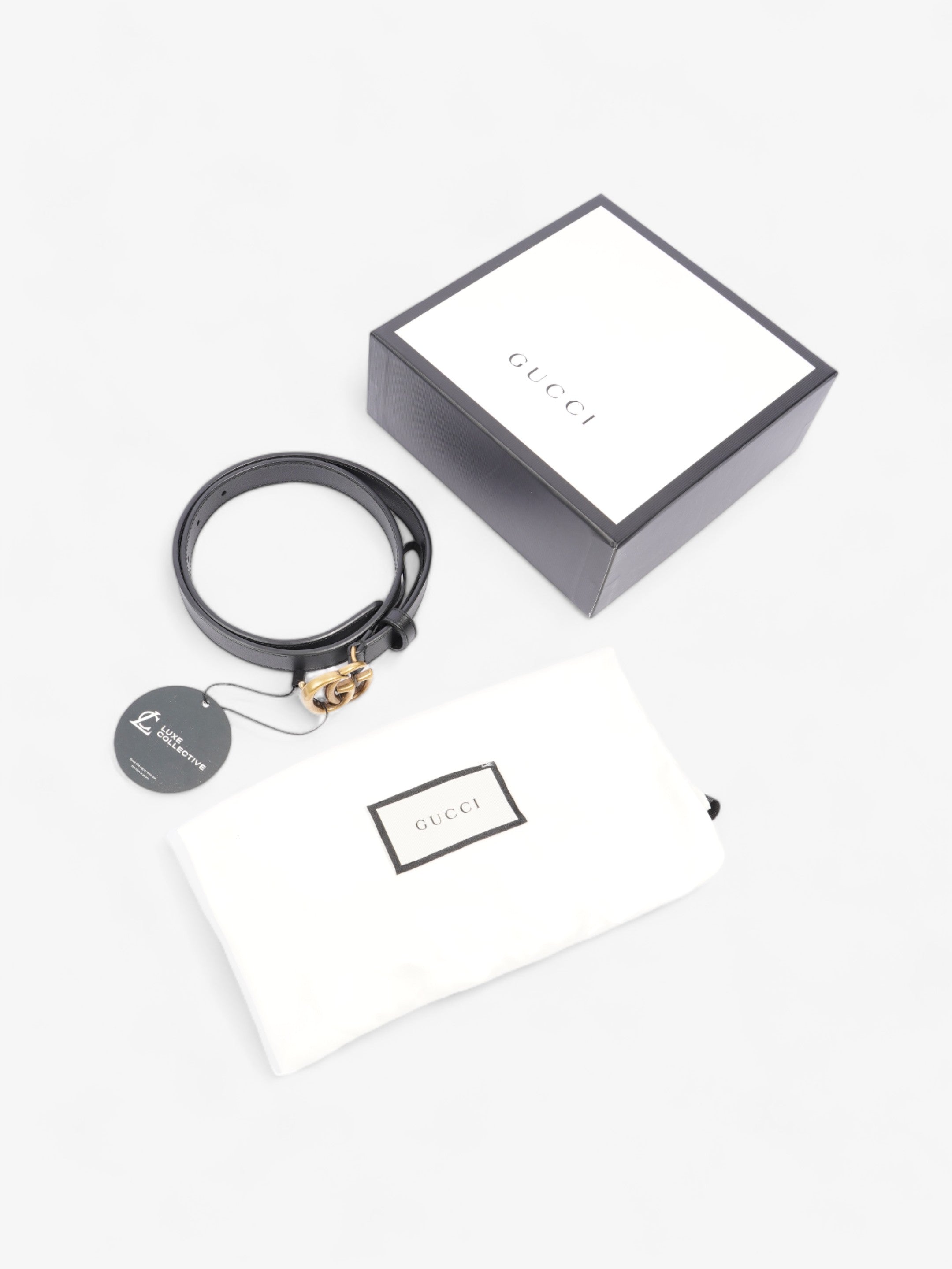 Gucci GG Marmont Thin Belt Black Leather 70cm 28"