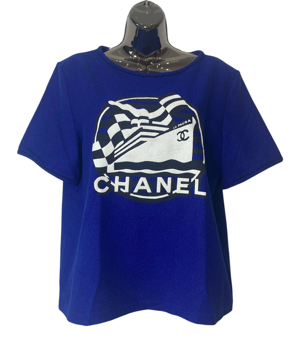 Chanel 19C La Pausa Runway Blue Blouse Top Shirt FR 42