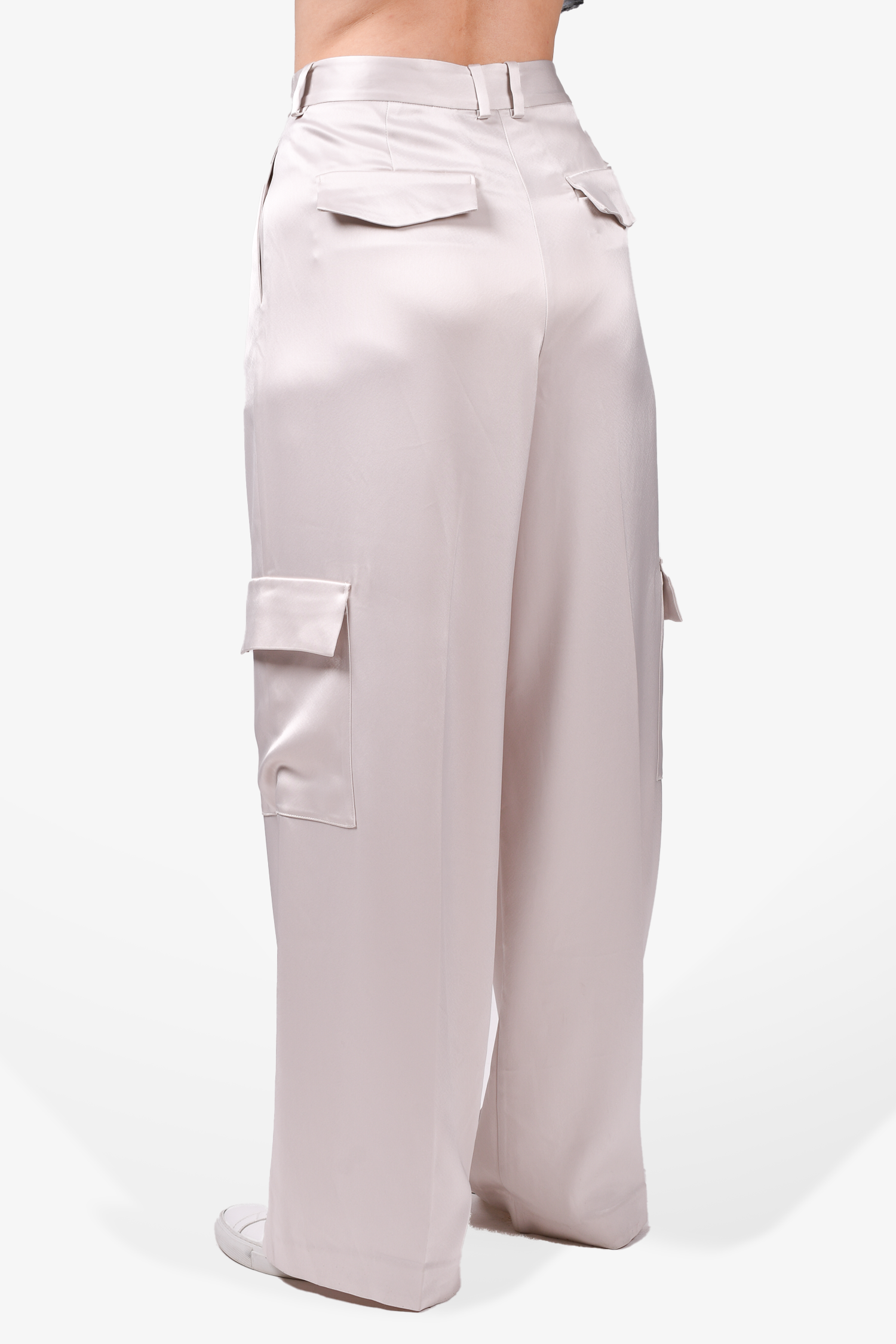 Babaton Grey Satin Cargo Wide Leg Pants Size 10