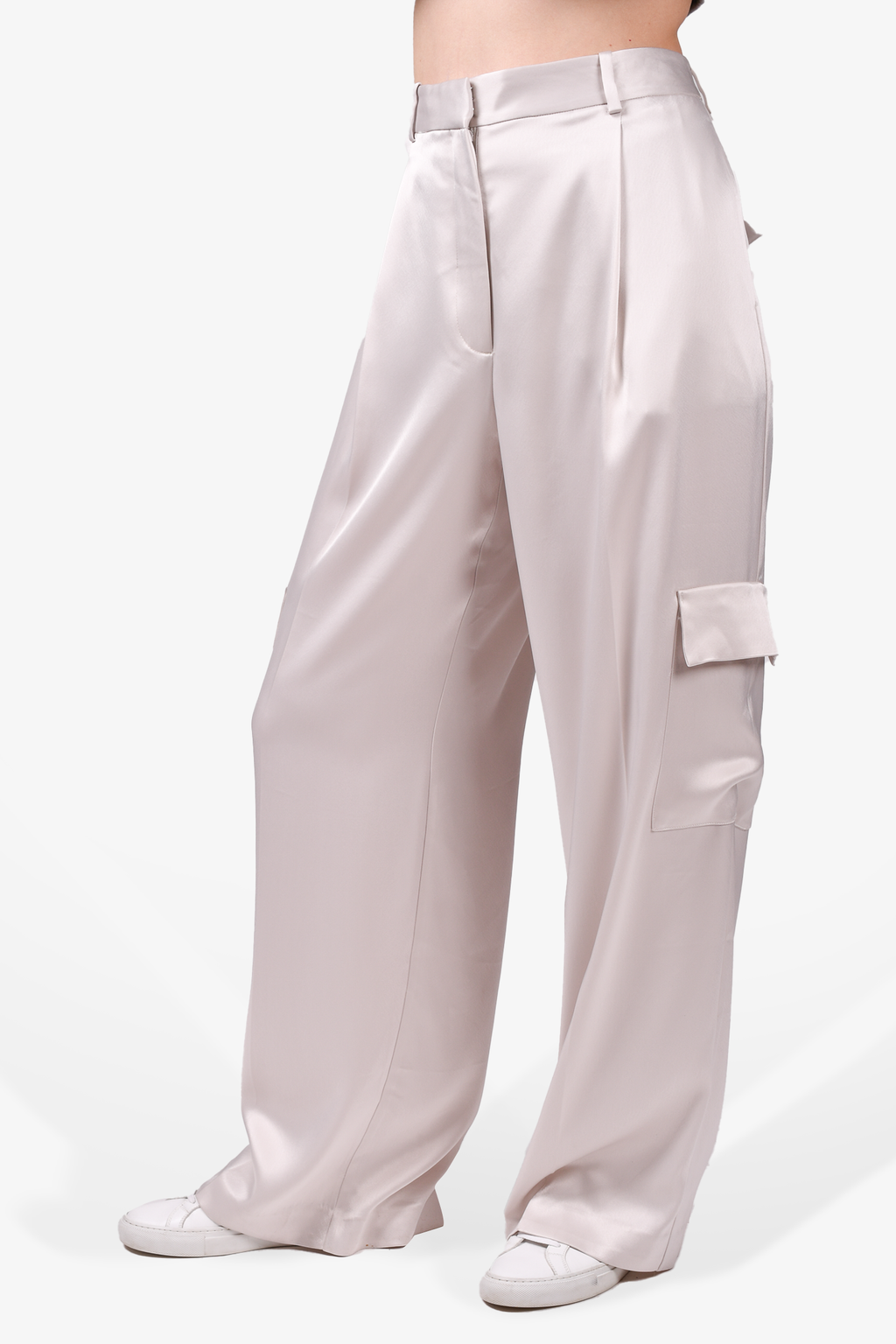 Babaton Grey Satin Cargo Wide Leg Pants Size 10