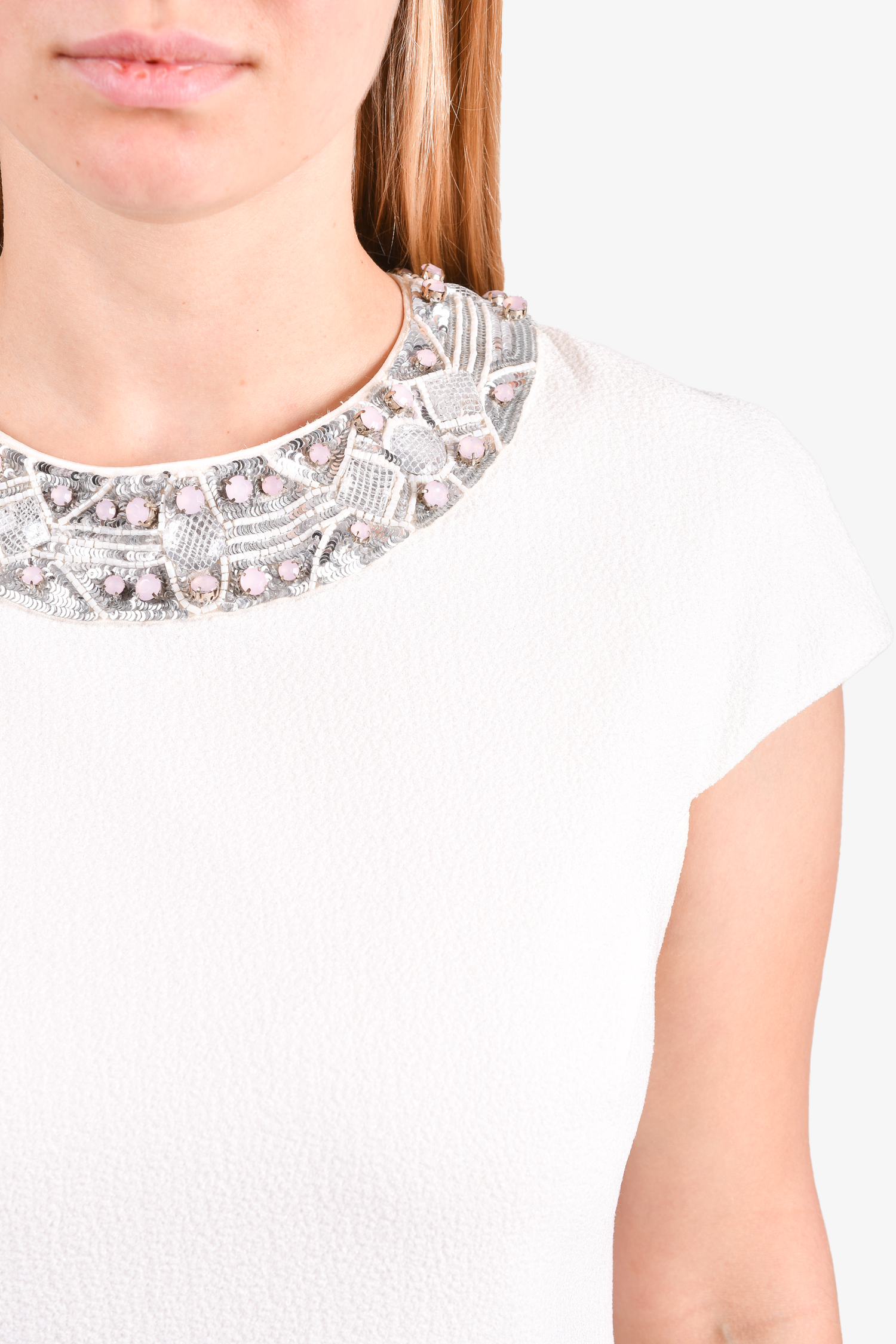 Badgley Mischka White Embellished Collared Dress Size 8