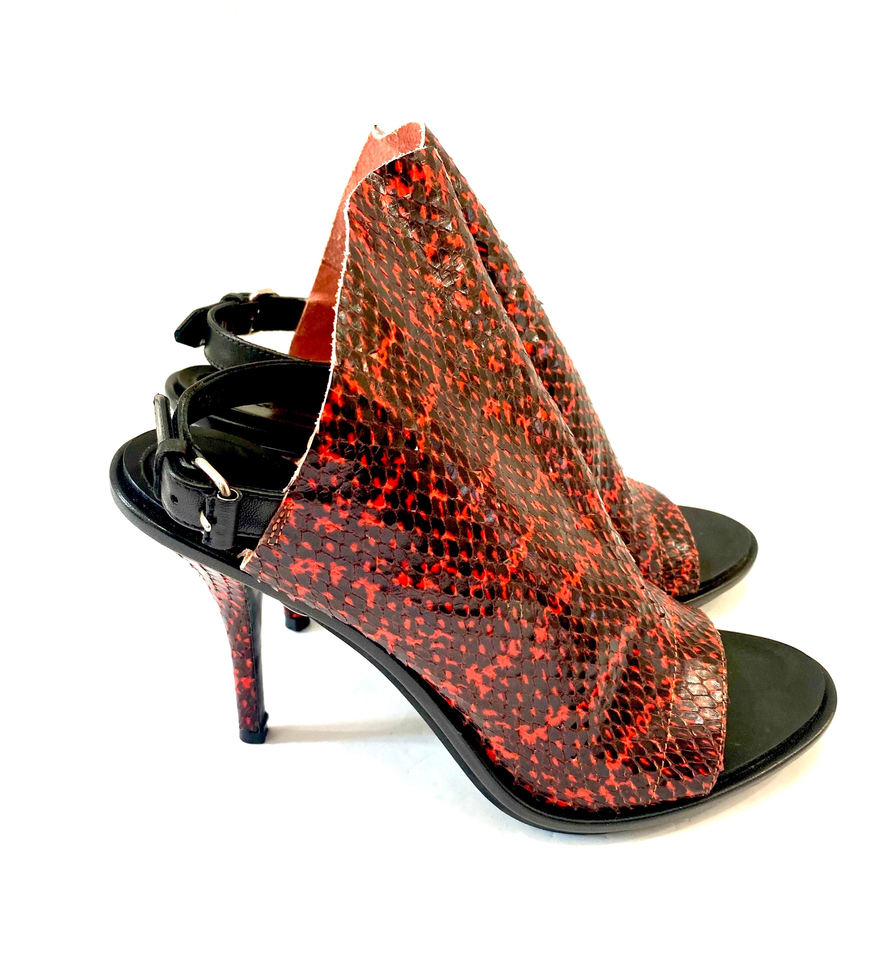 BALENCIAGA GLOVE SNAKE EMBOSSED LEATHER SLINGBACK SANDALS