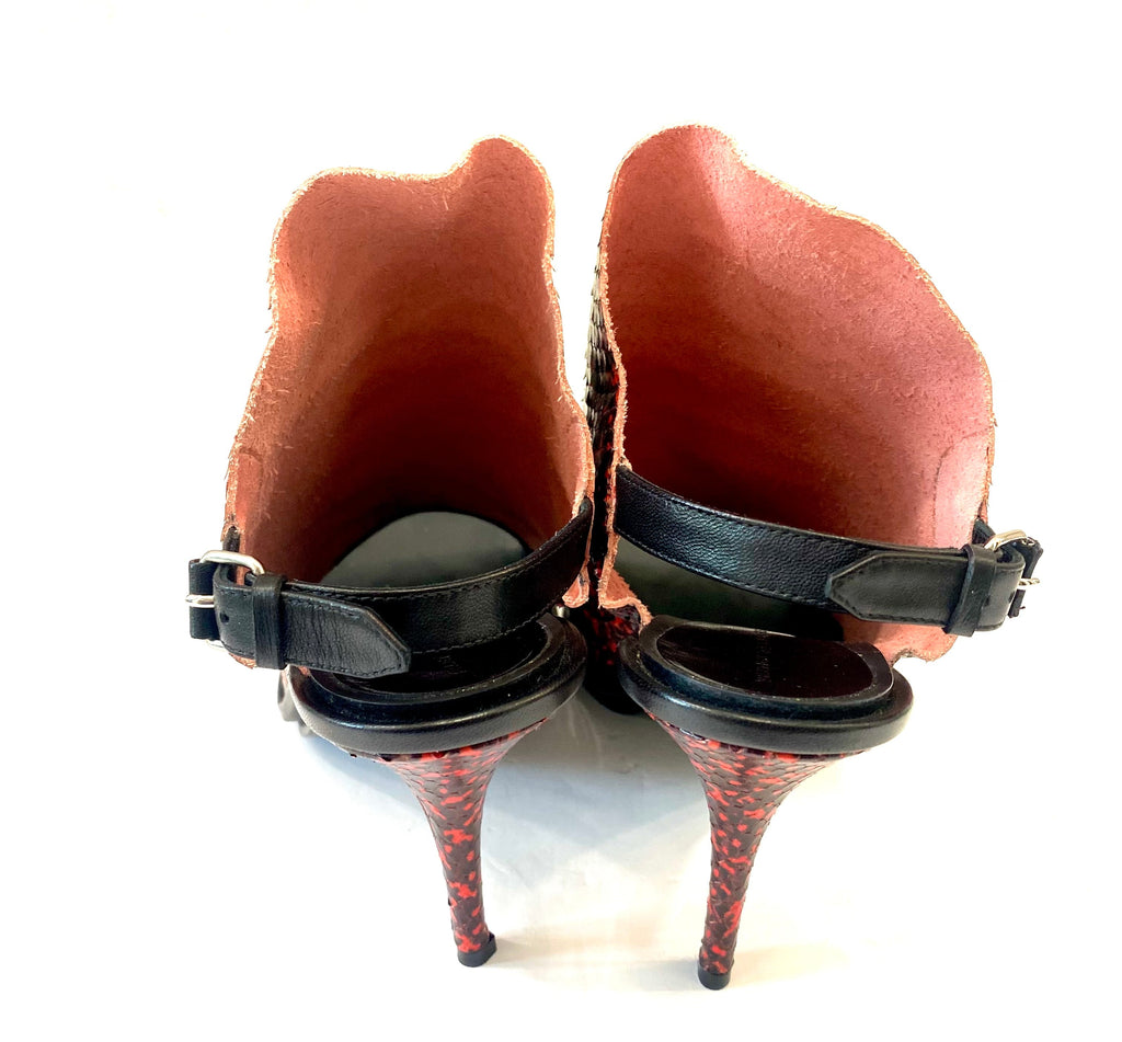 BALENCIAGA GLOVE SNAKE EMBOSSED LEATHER SLINGBACK SANDALS