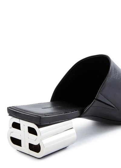 BALENCIAGA TYPO CHROME HEEL LEATHER MULES