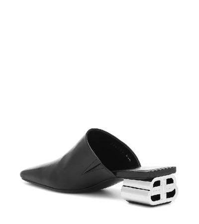 BALENCIAGA TYPO CHROME HEEL LEATHER MULES