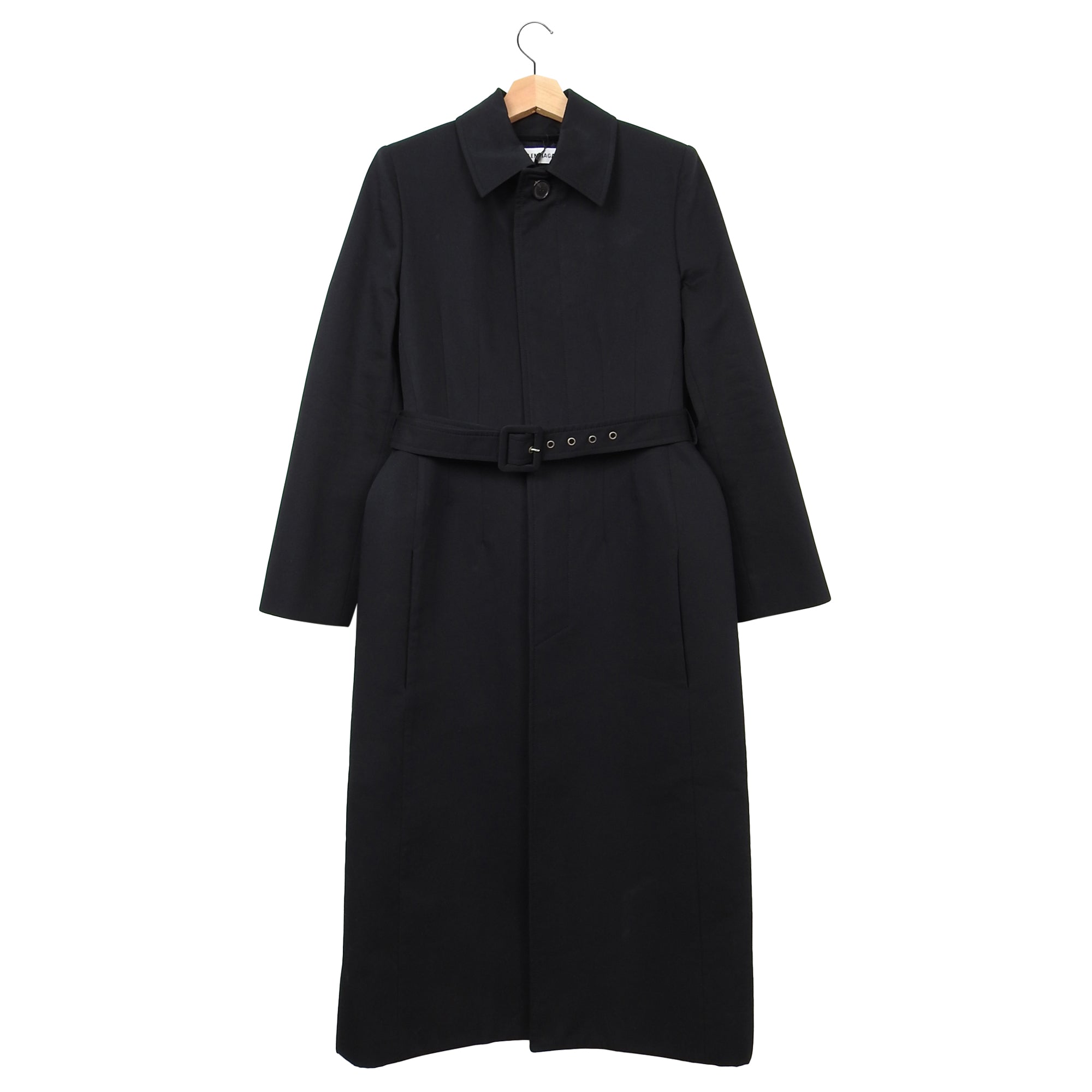 Balenciaga 2018 Black Cotton Sculpted Hip Belted Spring Coat  - FR36 / USA 2