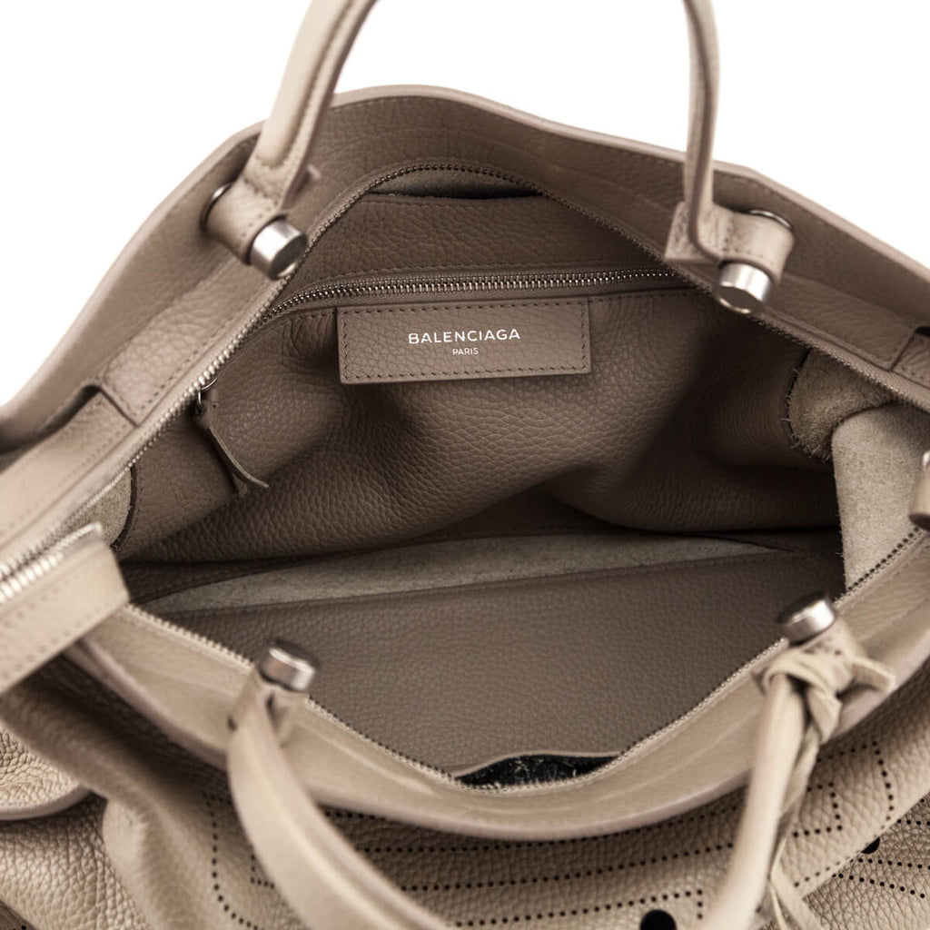 Balenciaga Greige Calfskin Blackout Hardware Perforated City Bag