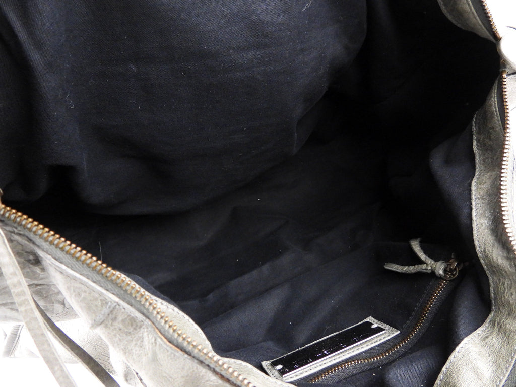 Balenciaga City Grey Lambskin Leather Moto Classic Work Bag