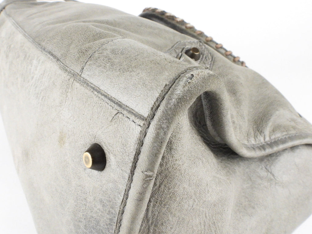 Balenciaga City Grey Lambskin Leather Moto Classic Work Bag
