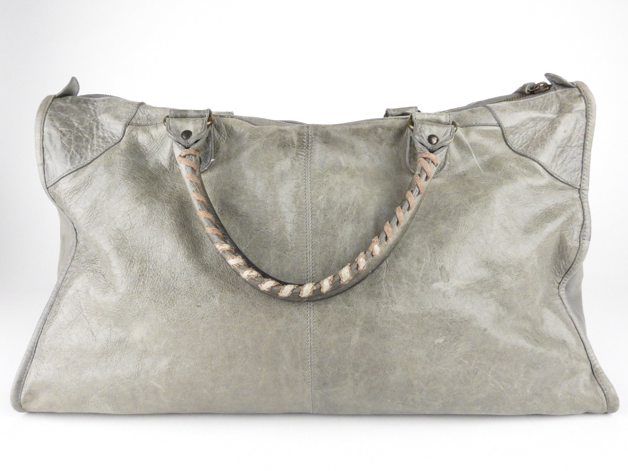 Balenciaga City Grey Lambskin Leather Moto Classic Work Bag