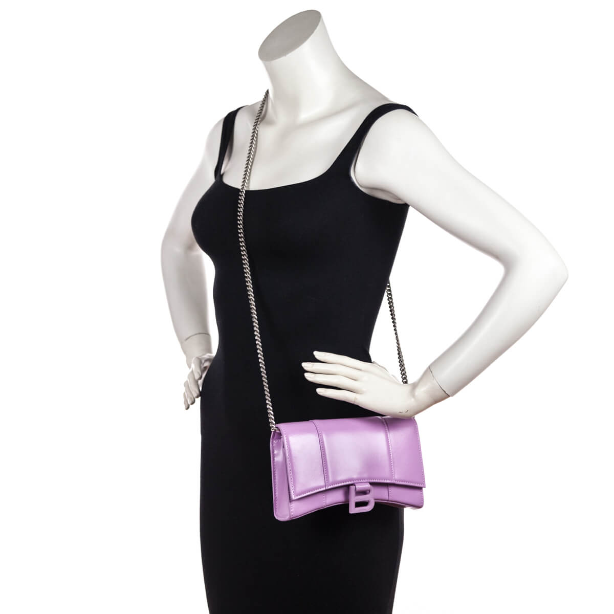 Balenciaga Lilac Calfskin Hourglass Wallet On Chain
